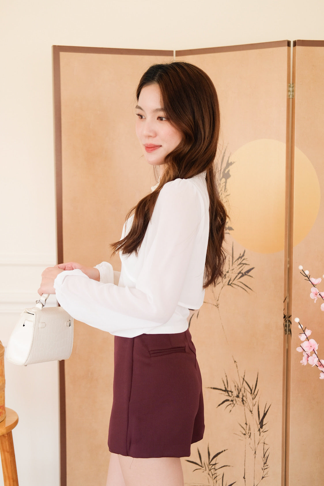 清 Qing 2 in 1 Long Sleeves Cheongsam Top (White)