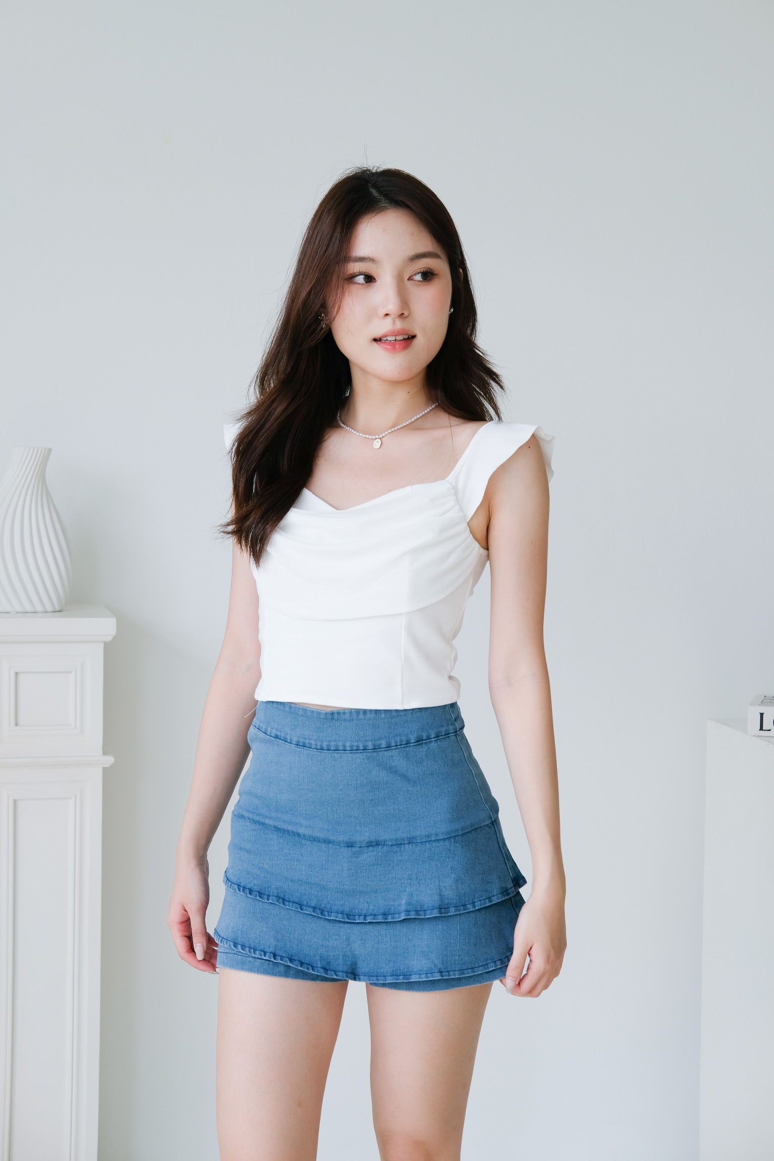 Aurora Ruched Drape Crop (White)