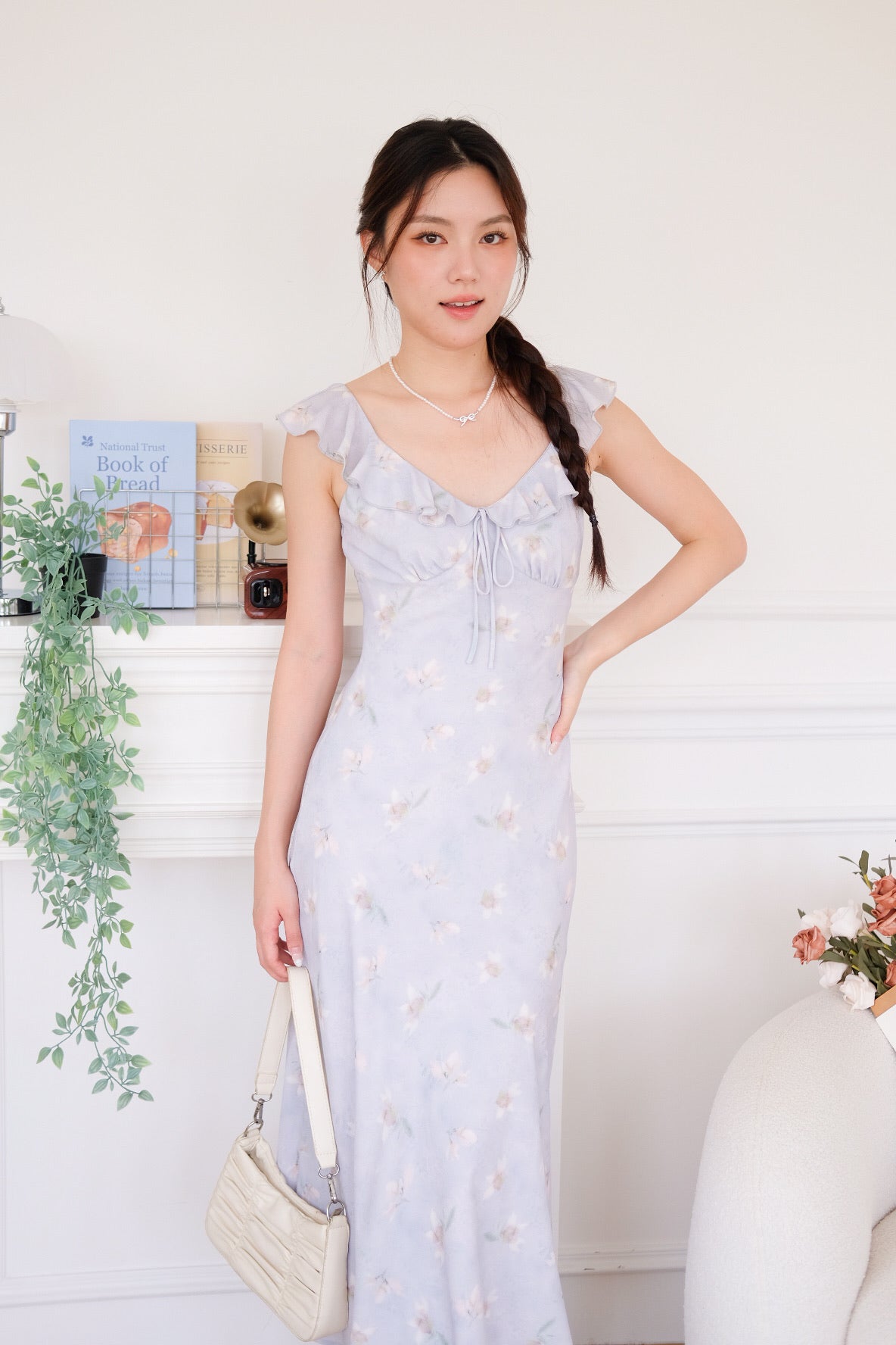 Callie Tie Front Floral Maxi Dress (Pale Purple)