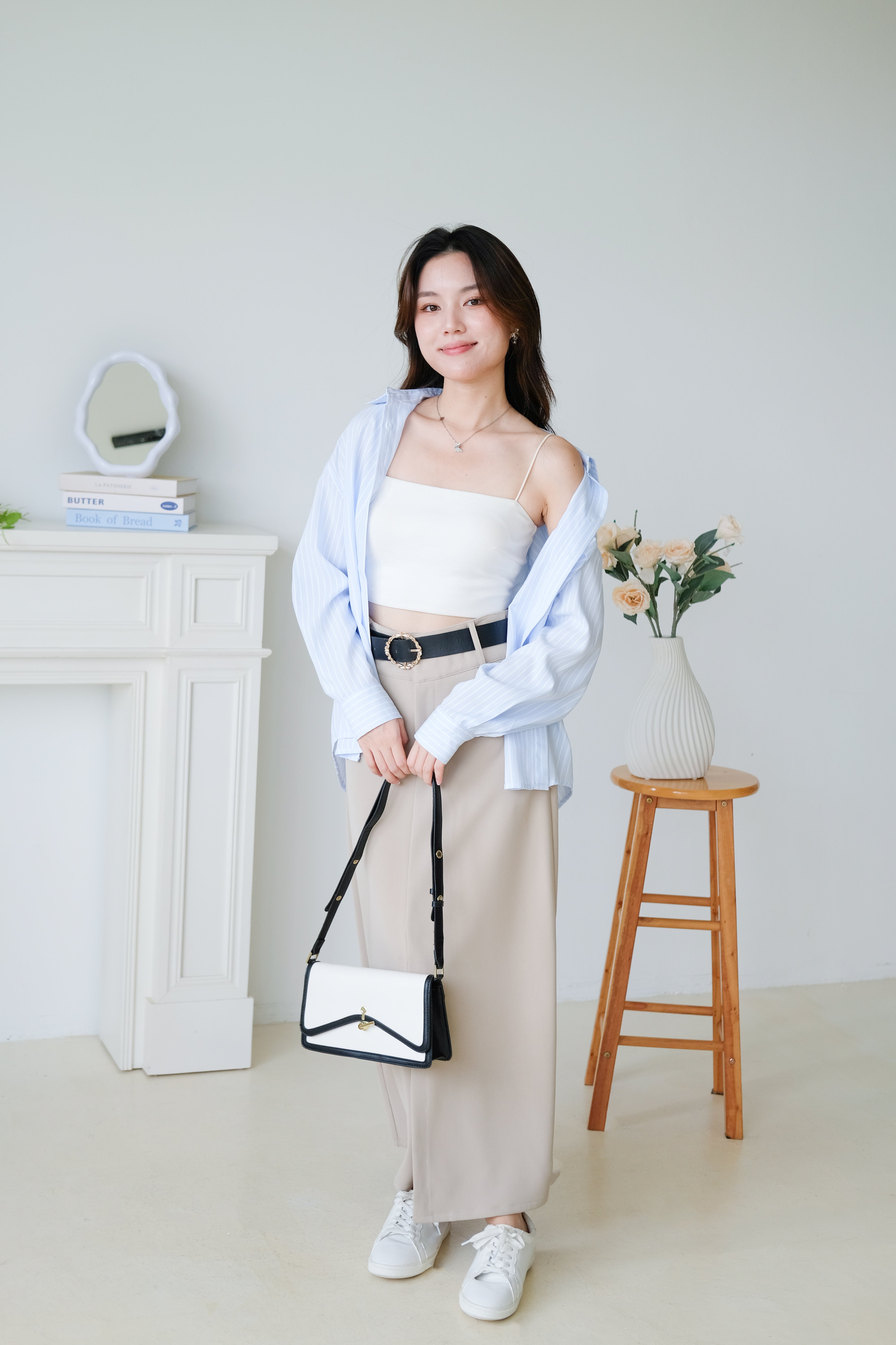 Wayne Stripes Boyfriend Shirts (Sky Blue)
