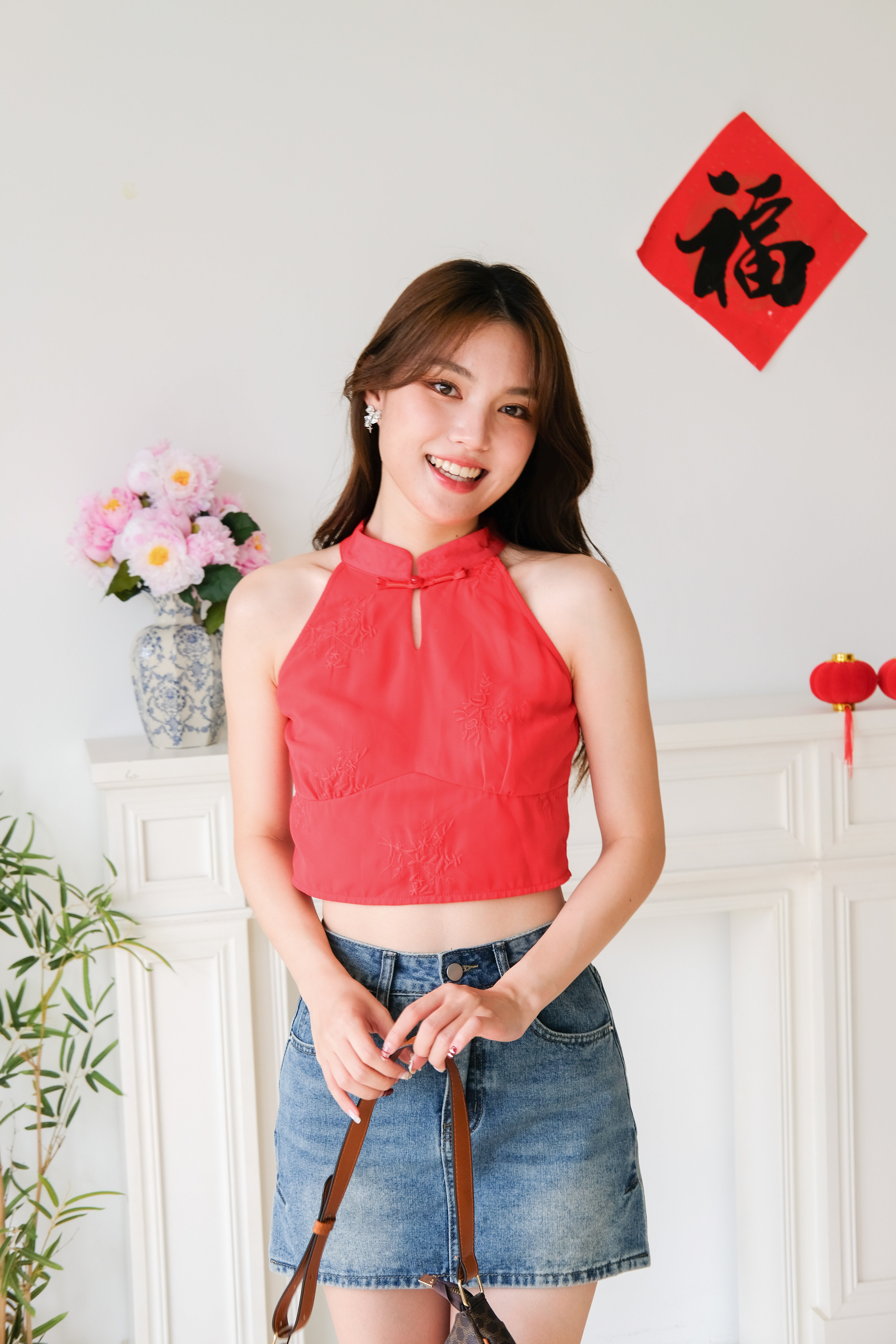 Huan Halter Cheongsam Crop Top (Red)