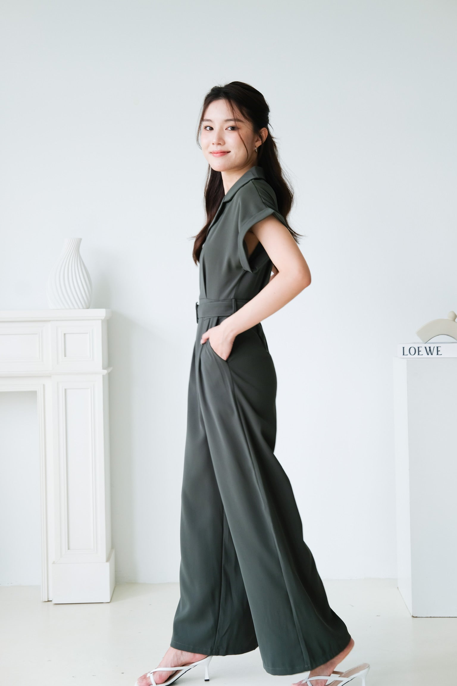 Simone Straight Leg Jumpsuit (Army Green)