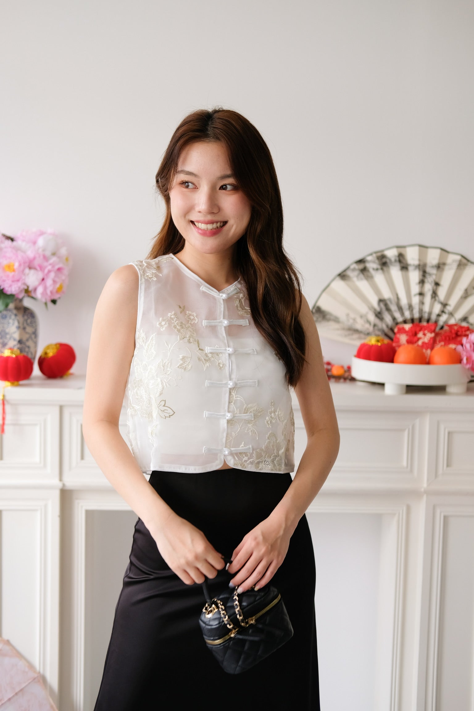 Yun He Sheer Organza Vest (White Gold)