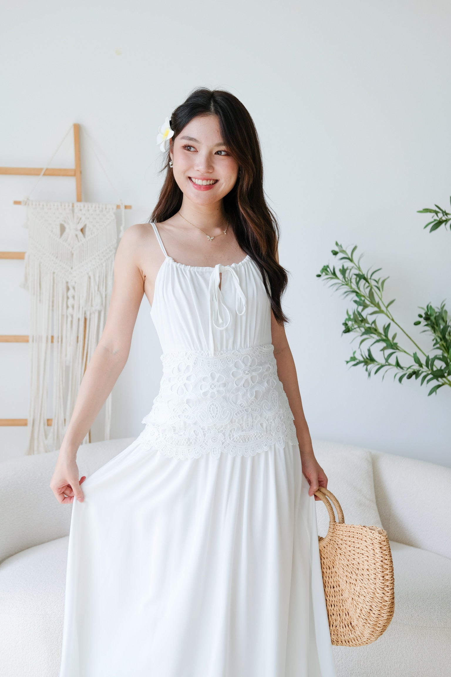 Saphira Crochet Maxi Dress (White)