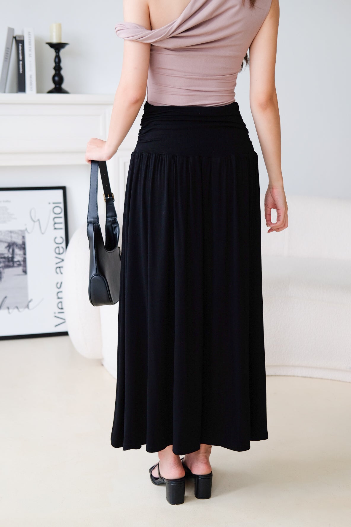 Emmeline Ruched Maxi Skirt (Black)