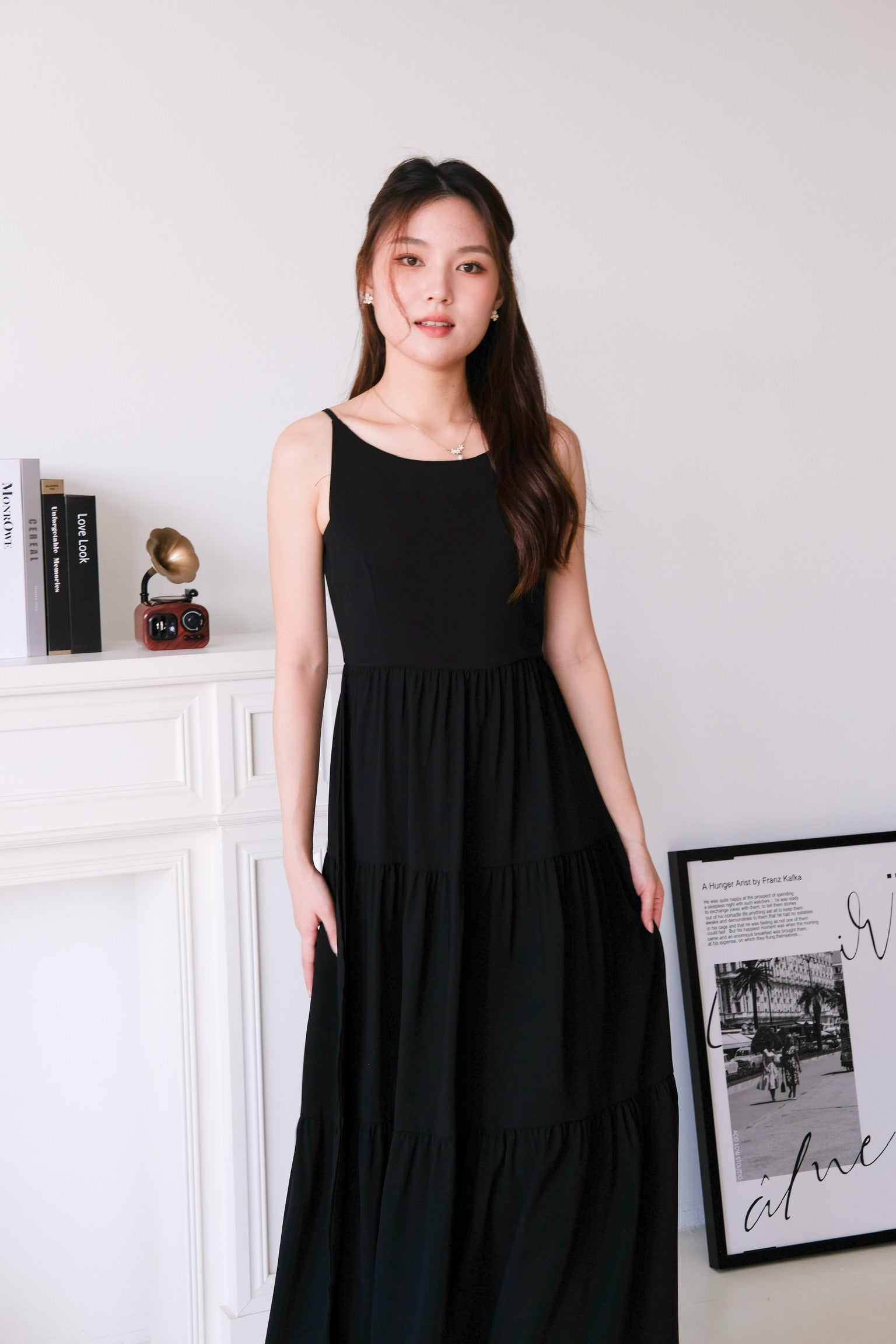 Bernice Boatneck Tiered Maxi Dress (Black)