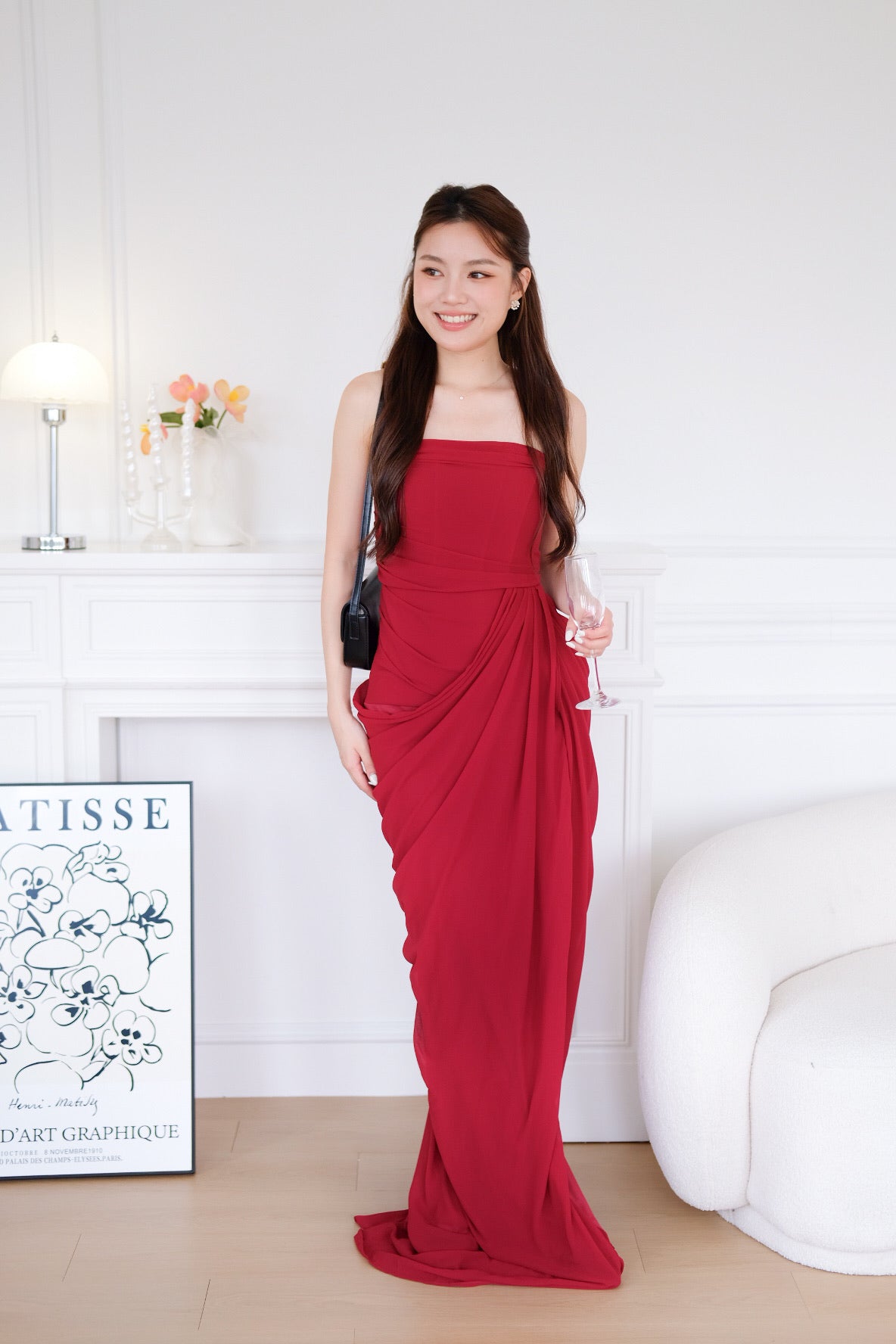 Seraphina Tube Corset Slit Maxi Dress (Red)