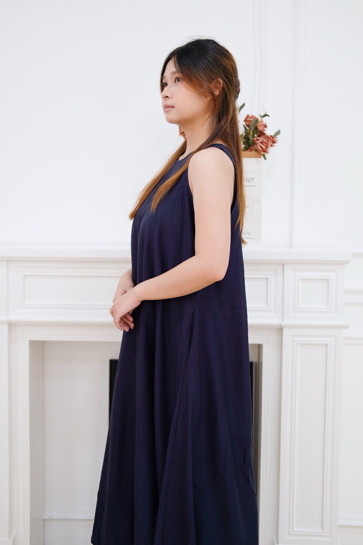 Navy Blue Bubble Hem Maxi Dress