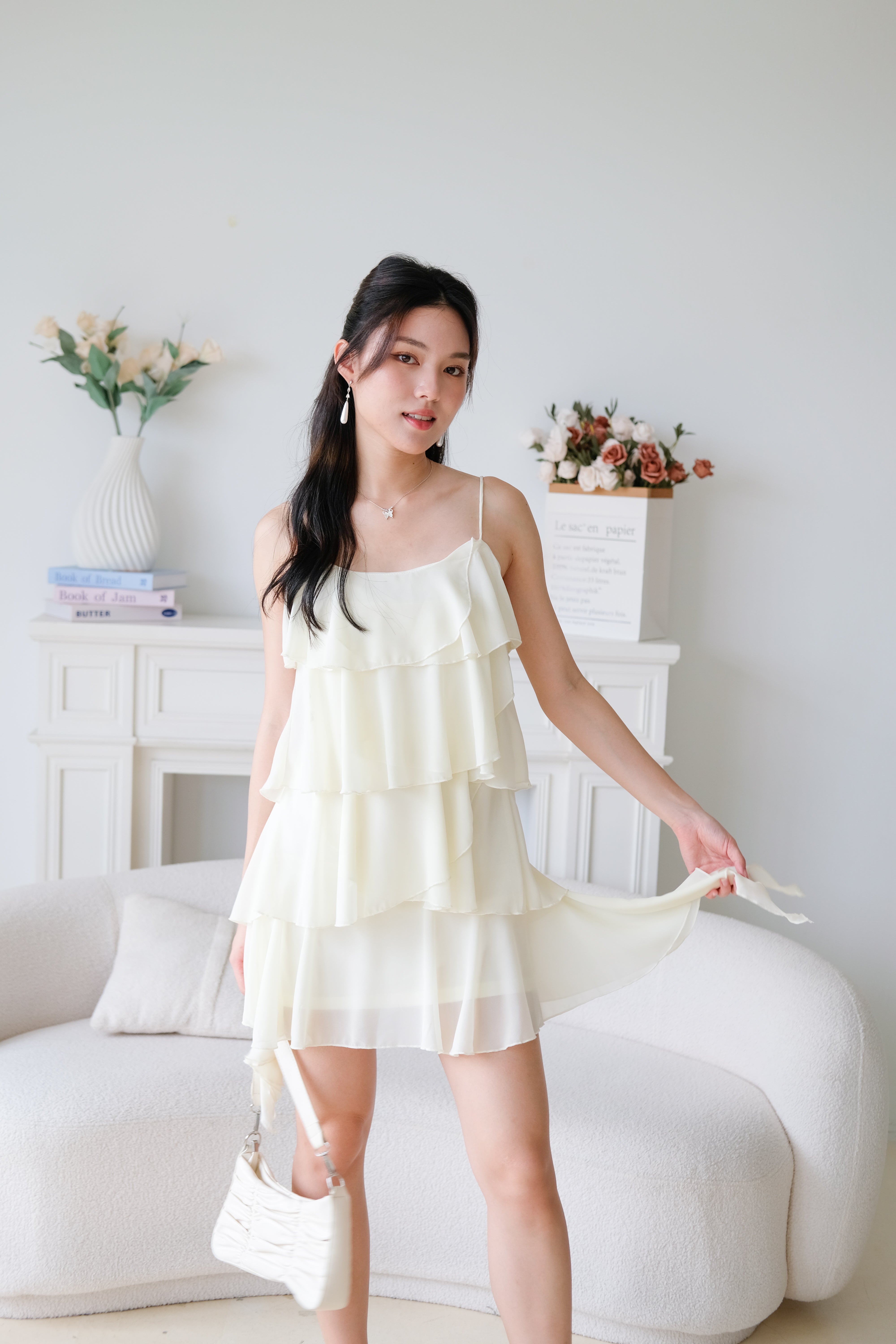 Pixie Layered Ruffle Dress (Pale Yellow)