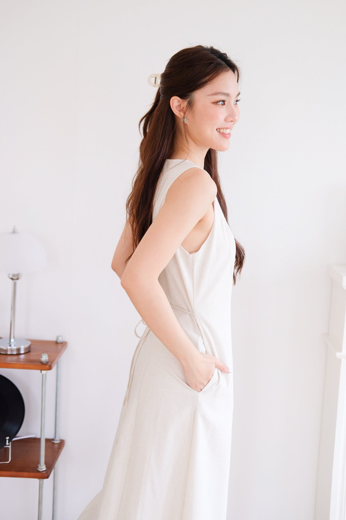 Arlette Button Linen Maxi Dress (Oat Beige) [ ETA 13 Oct ]