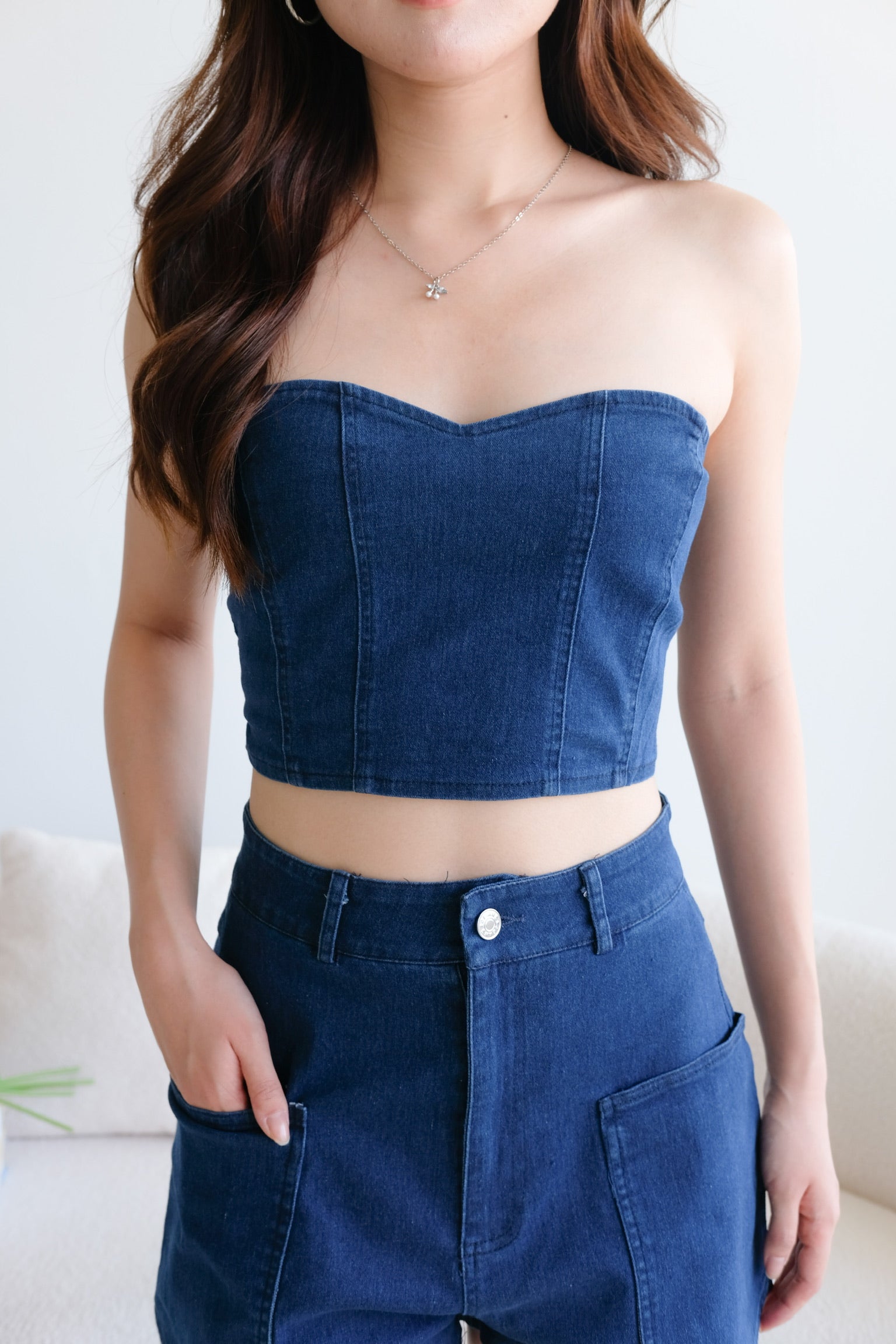 Bae Sweetheart Denim Tube Top (Dark Denim)