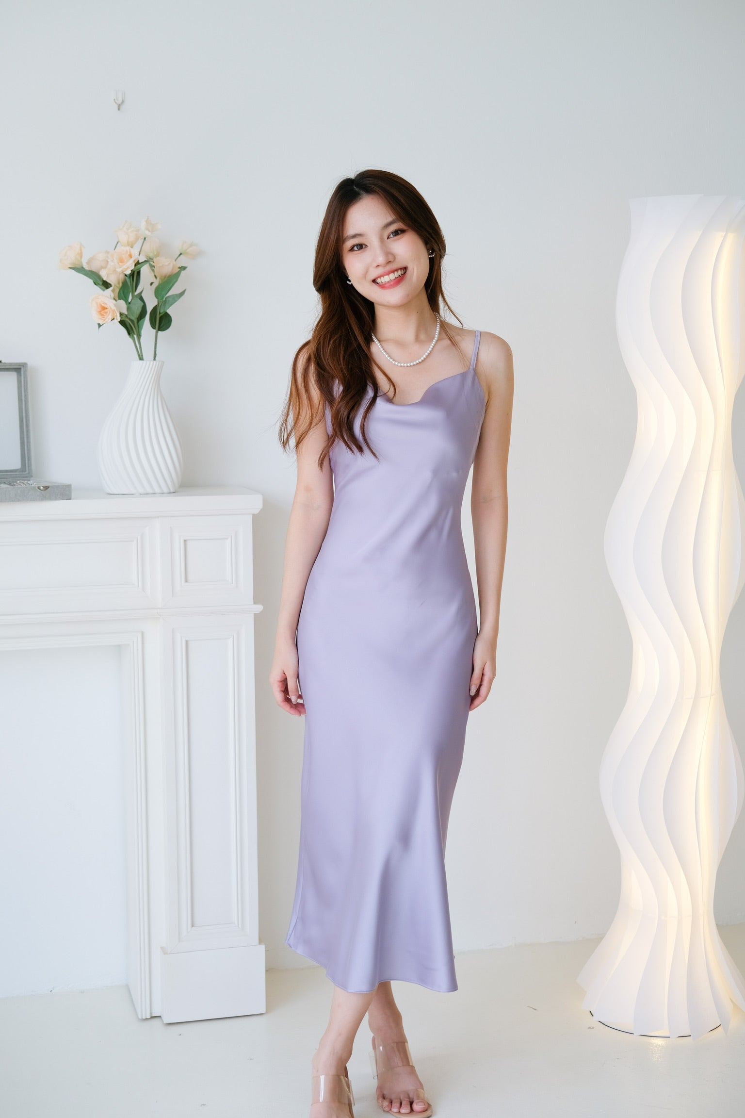 Elara Draped Satin Slip Dress (Purple Haze)