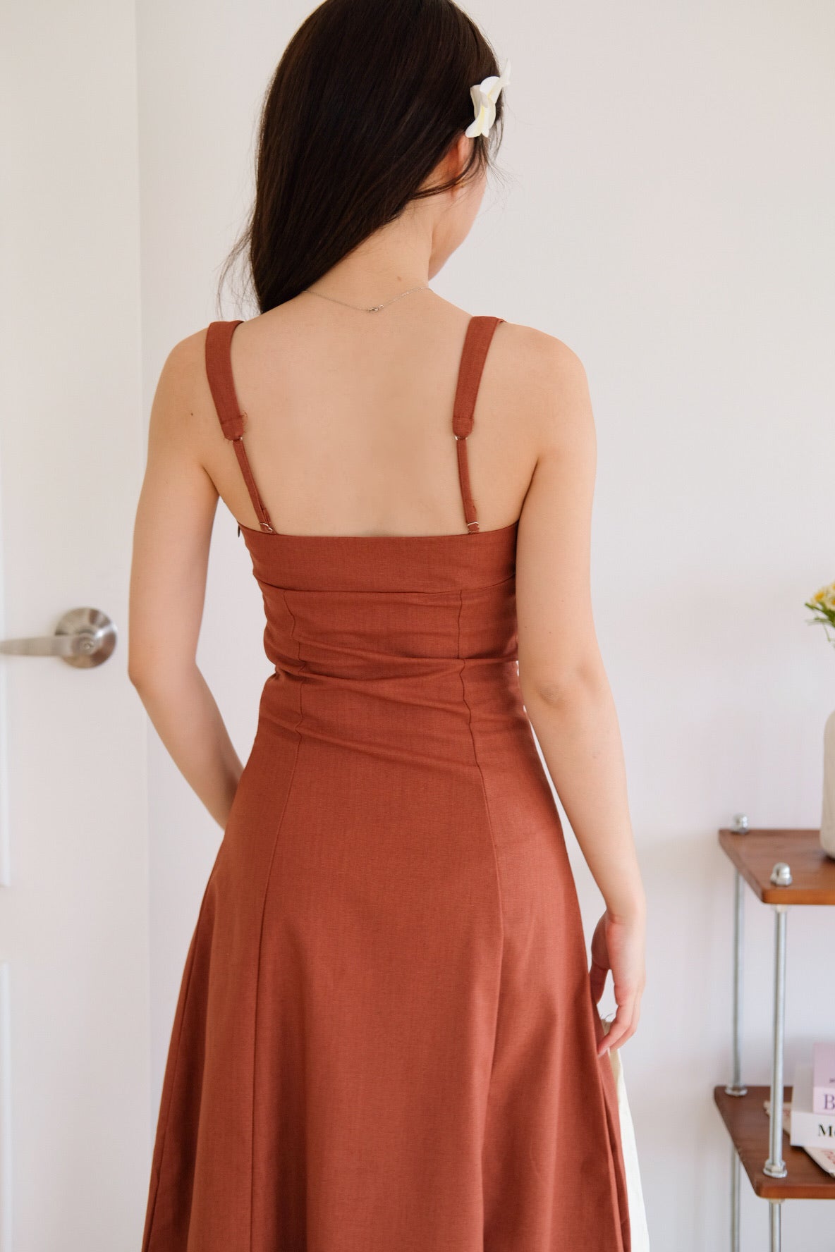 Clover Linen Slit Dress (Burnt Orange)