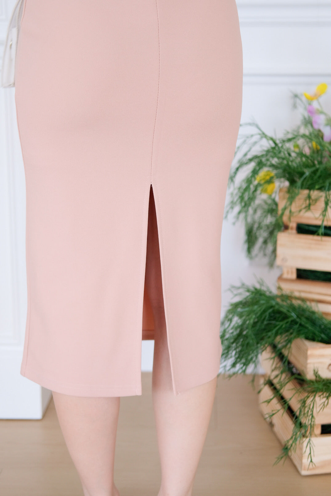 Felicia Boatneck Ruched Maxi Dress (Nude Pink)