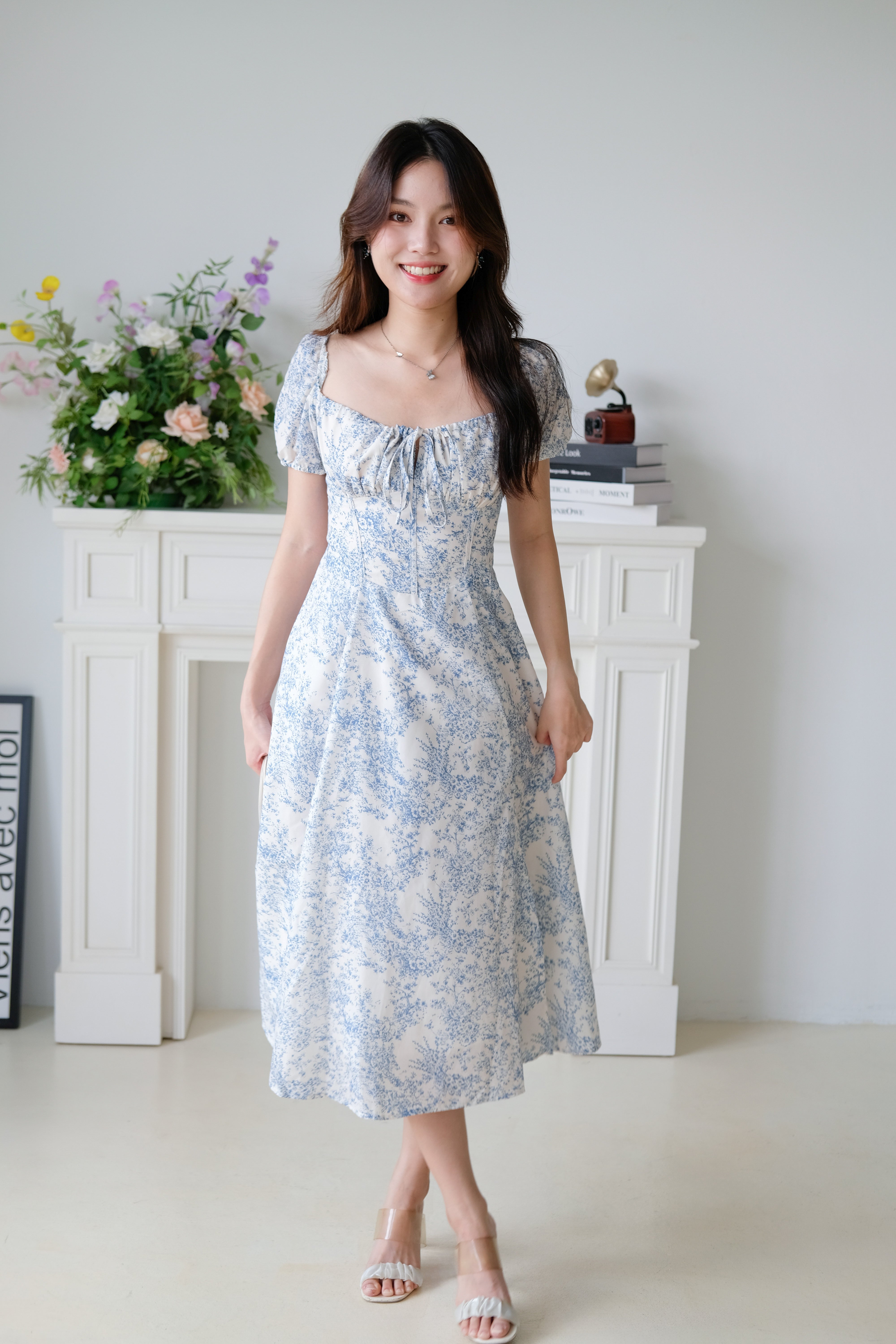 Daphne Ruched Porcelain Maxi Dress (Sky Blue)