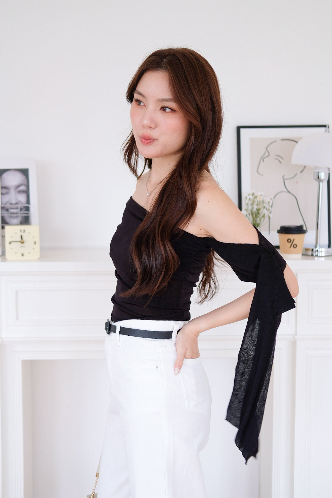 Erika Draped Off Shoulder Top (Black)