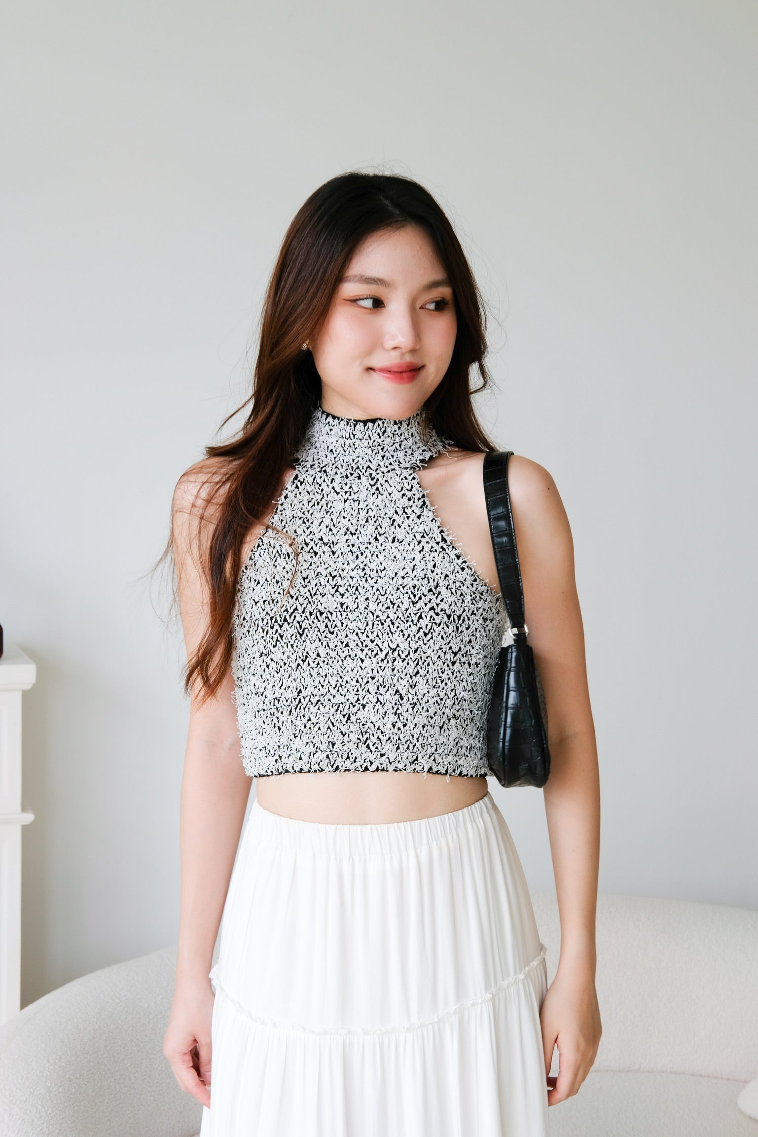 Hana Halter Tweed Crop (Silver)