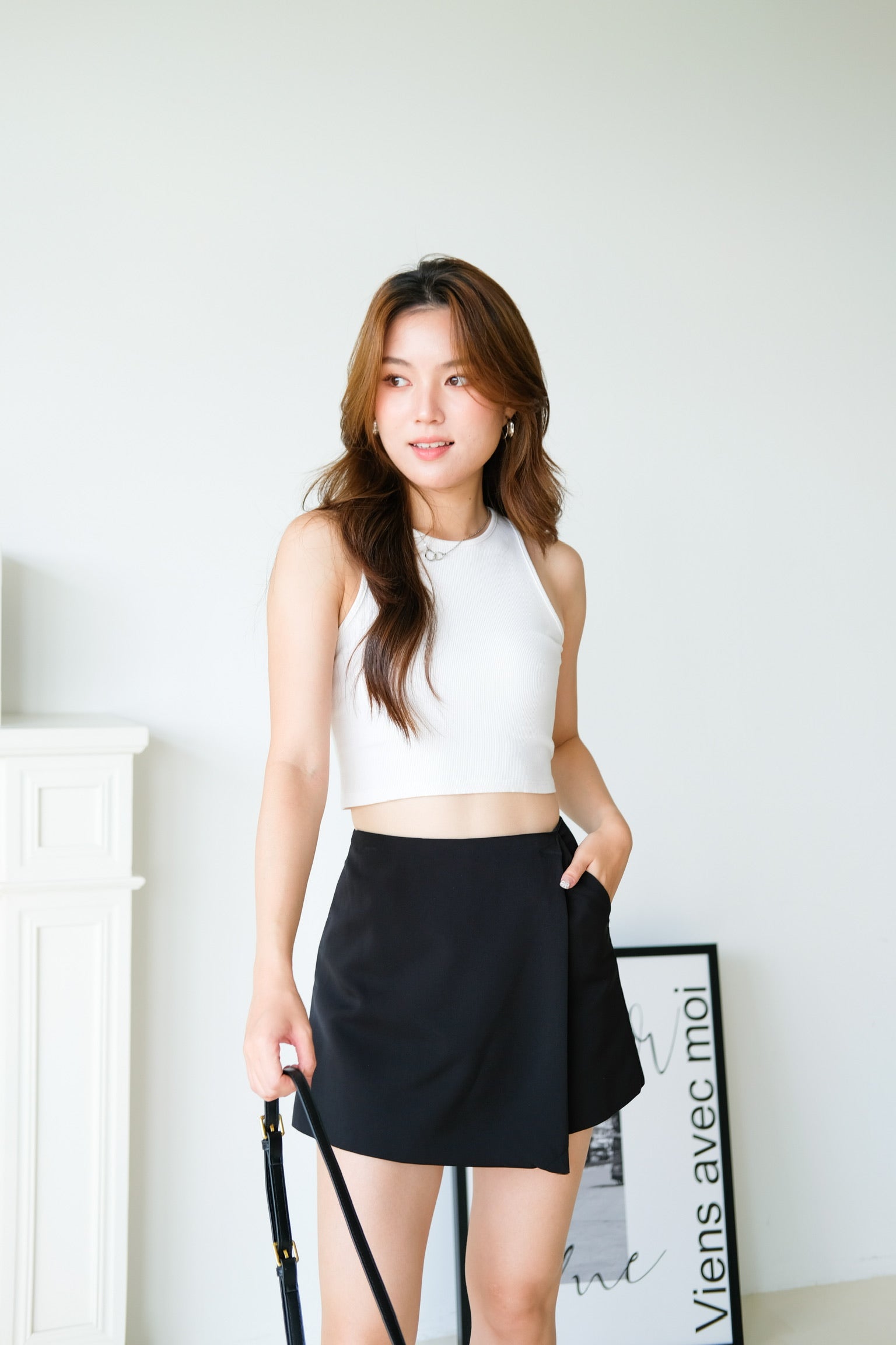Arden Wrapped Elastic Waist Skorts (Black)