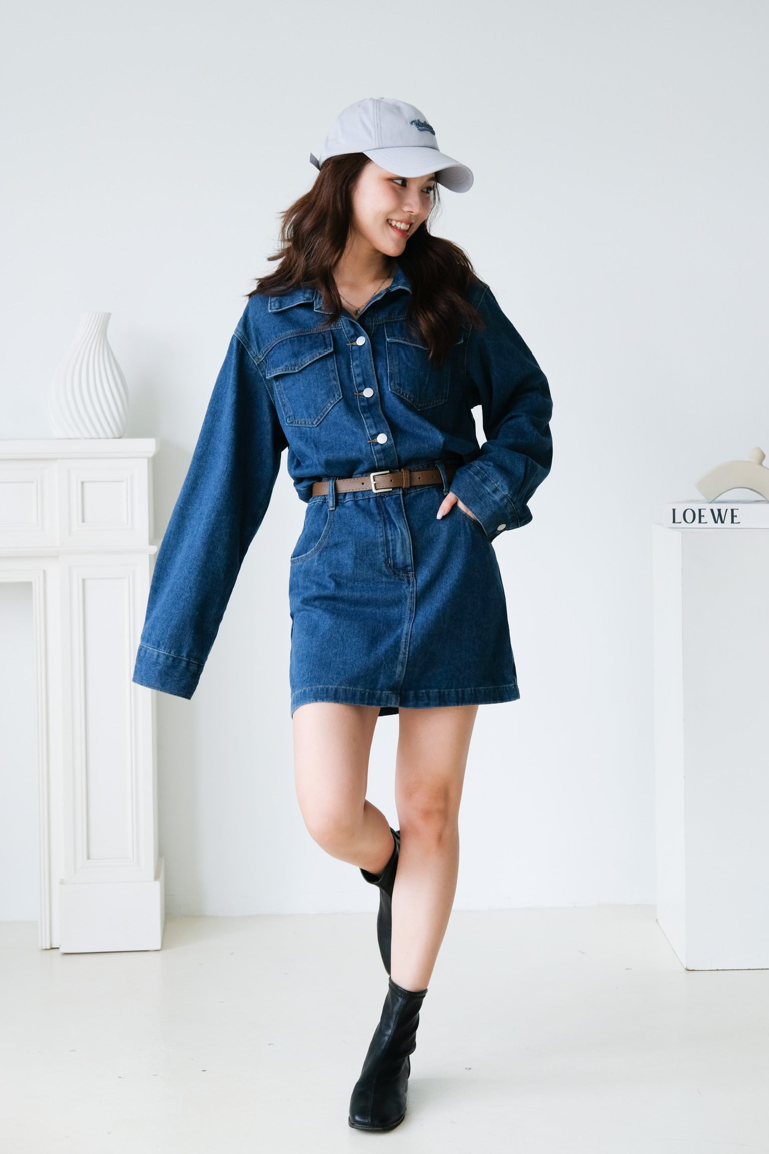 Janelle Denim Collared Dress (Blue)