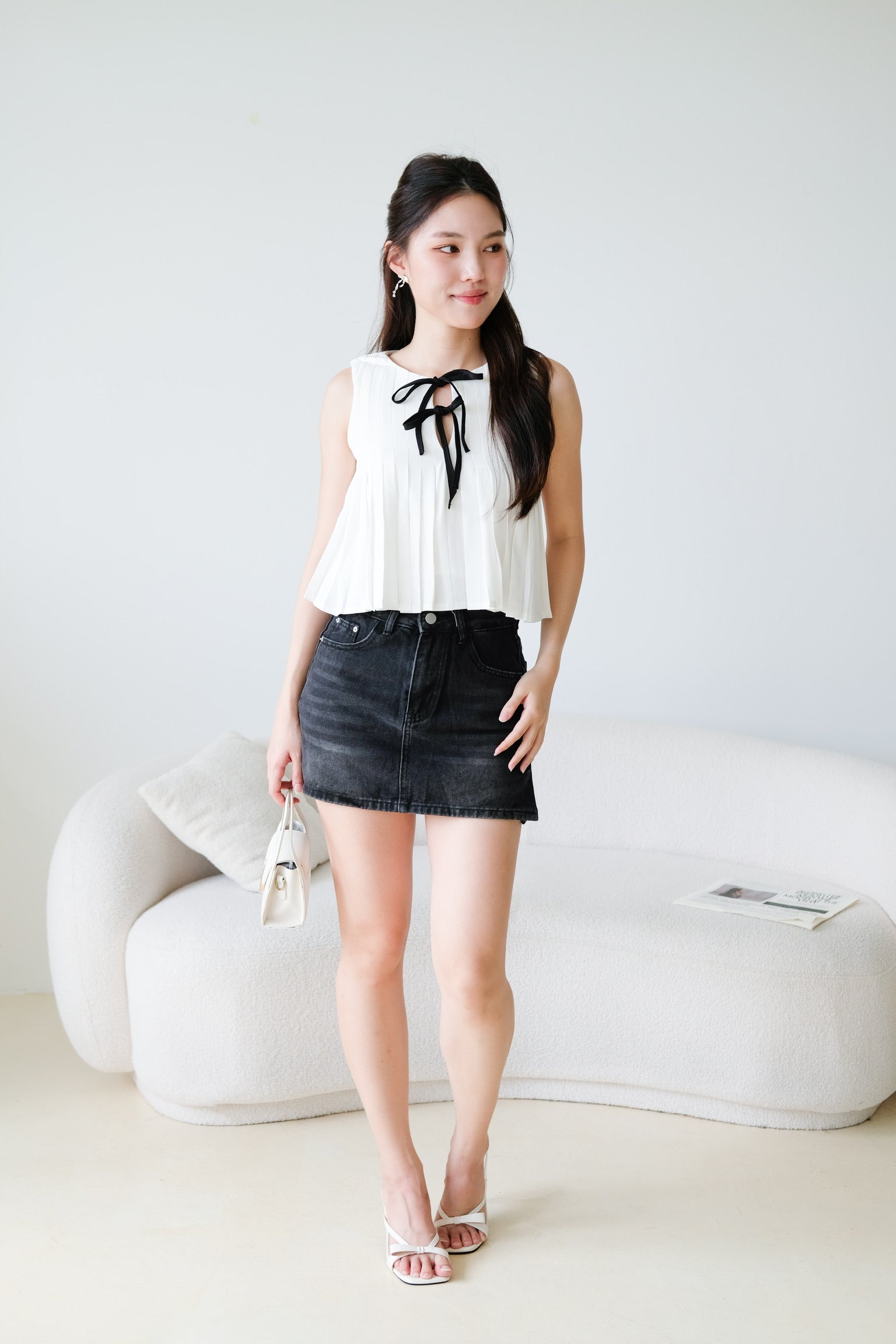Chantell Pleated Babydoll Top (White)