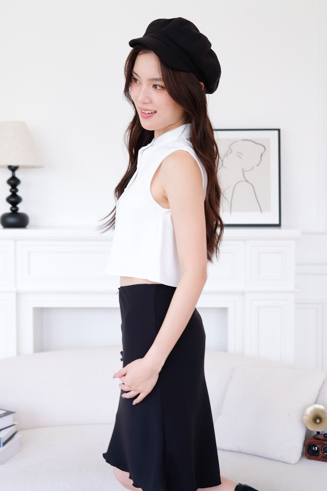 Lindy Flare Crop Top (White)