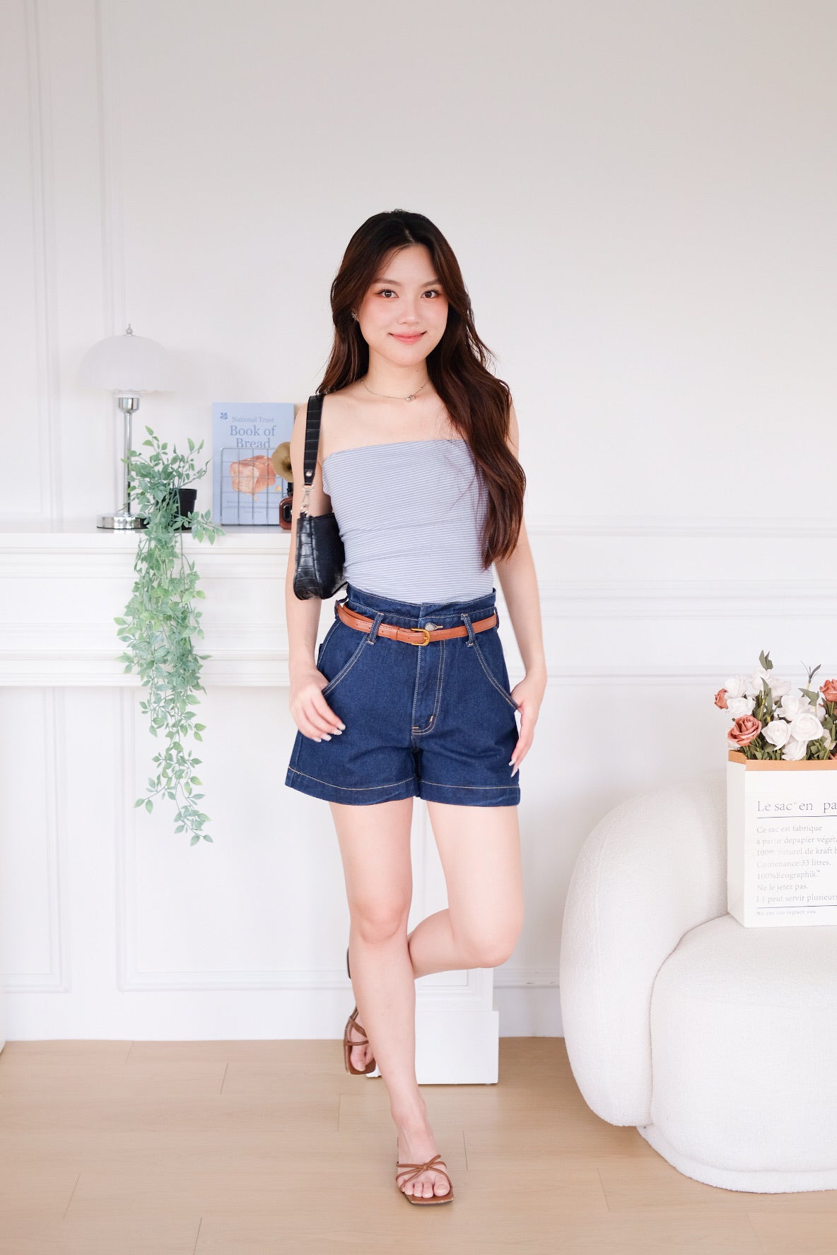 Capri Striped Padded Tube Top (Baby Blue)