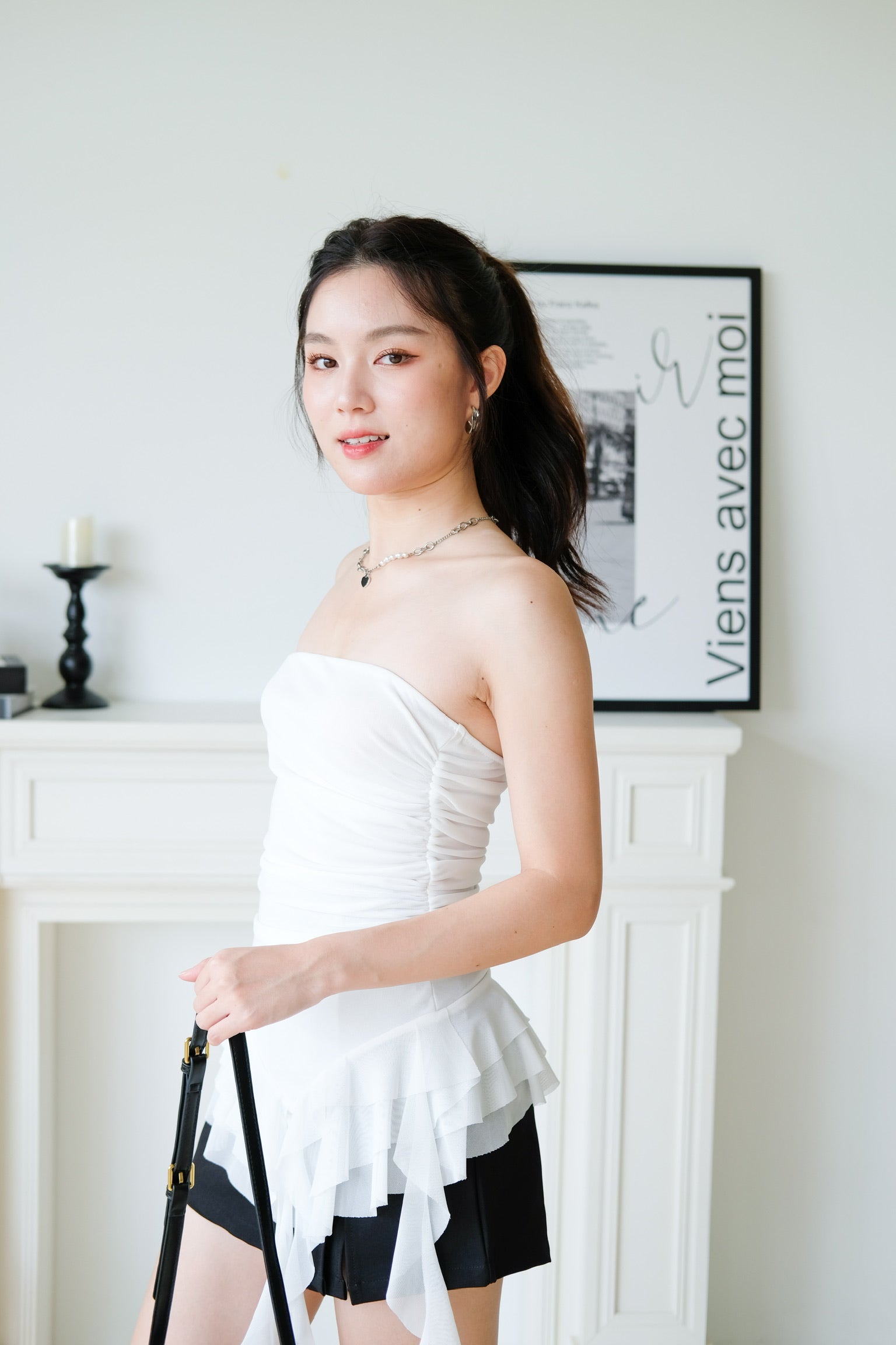 Sona Ruffle Assymetrical Tube Top (White)