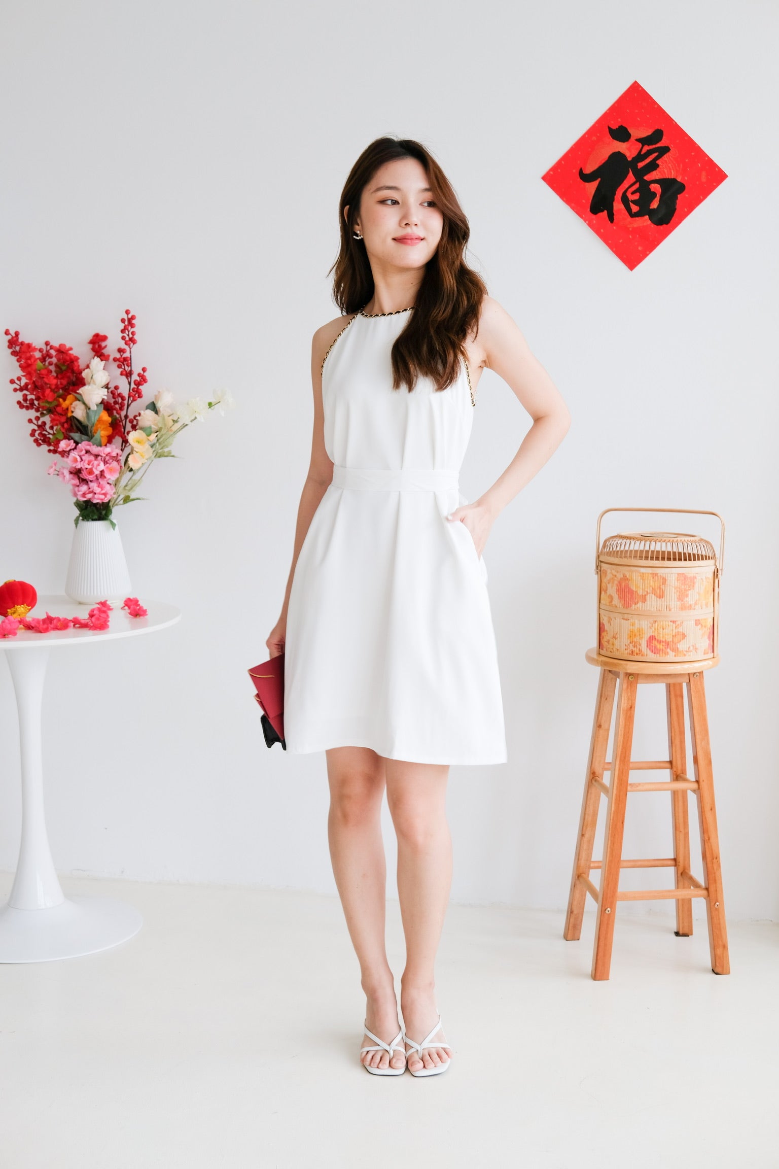 Raine Halter Loose Dress (White)