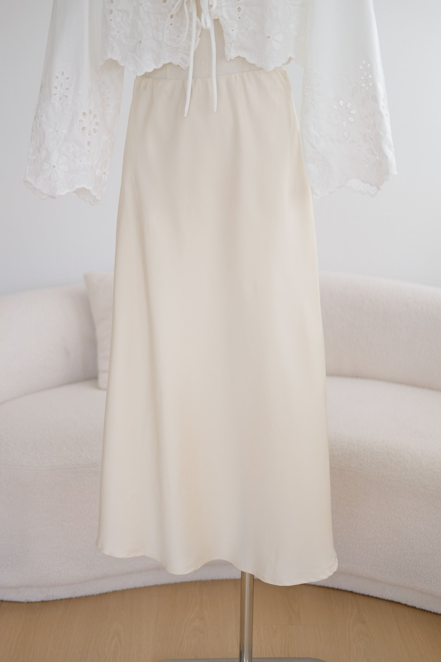 Cream Ruffle Satin Skirt
