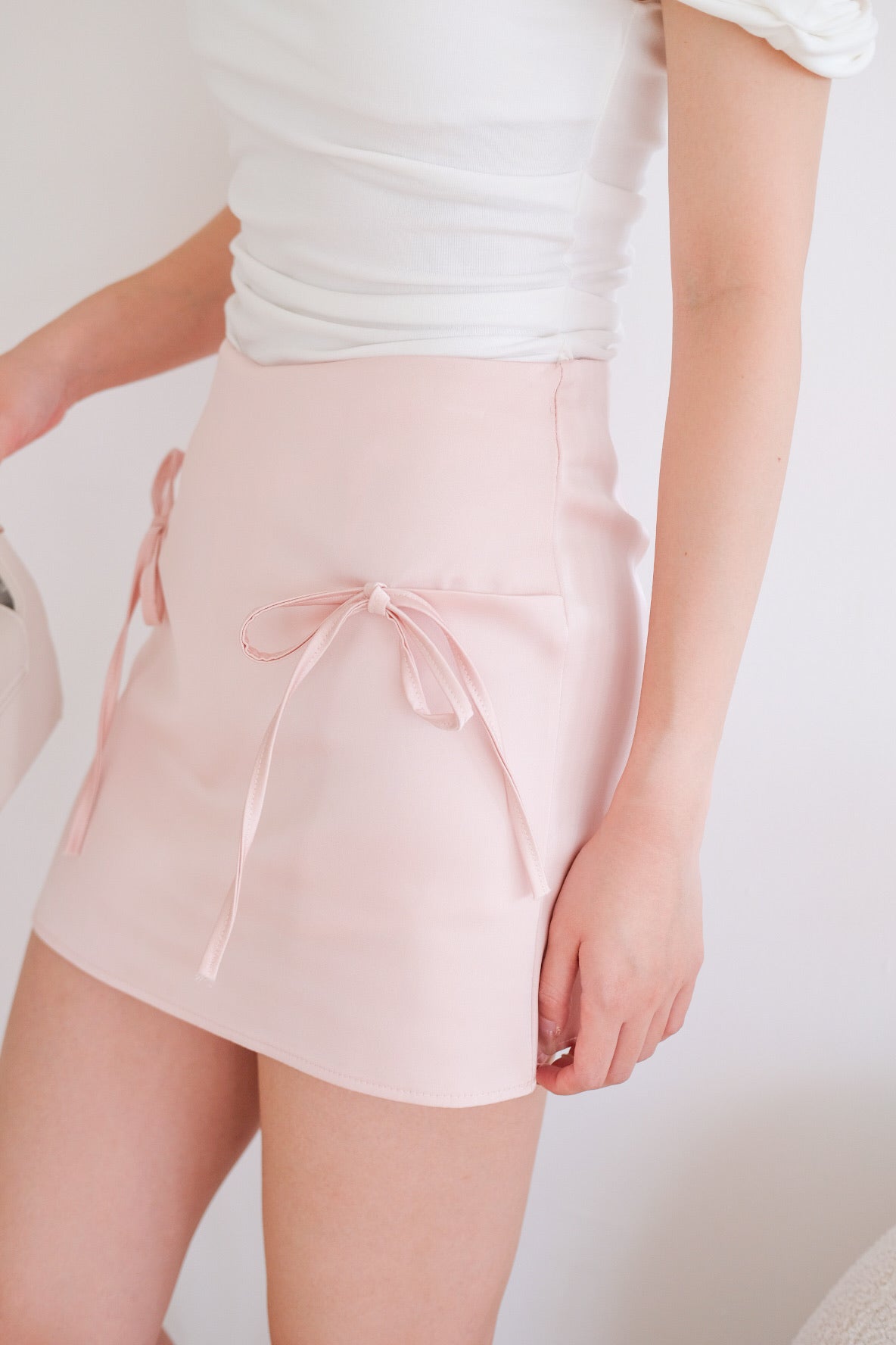 Darcey Ribbon Satin Skorts (Baby Pink)