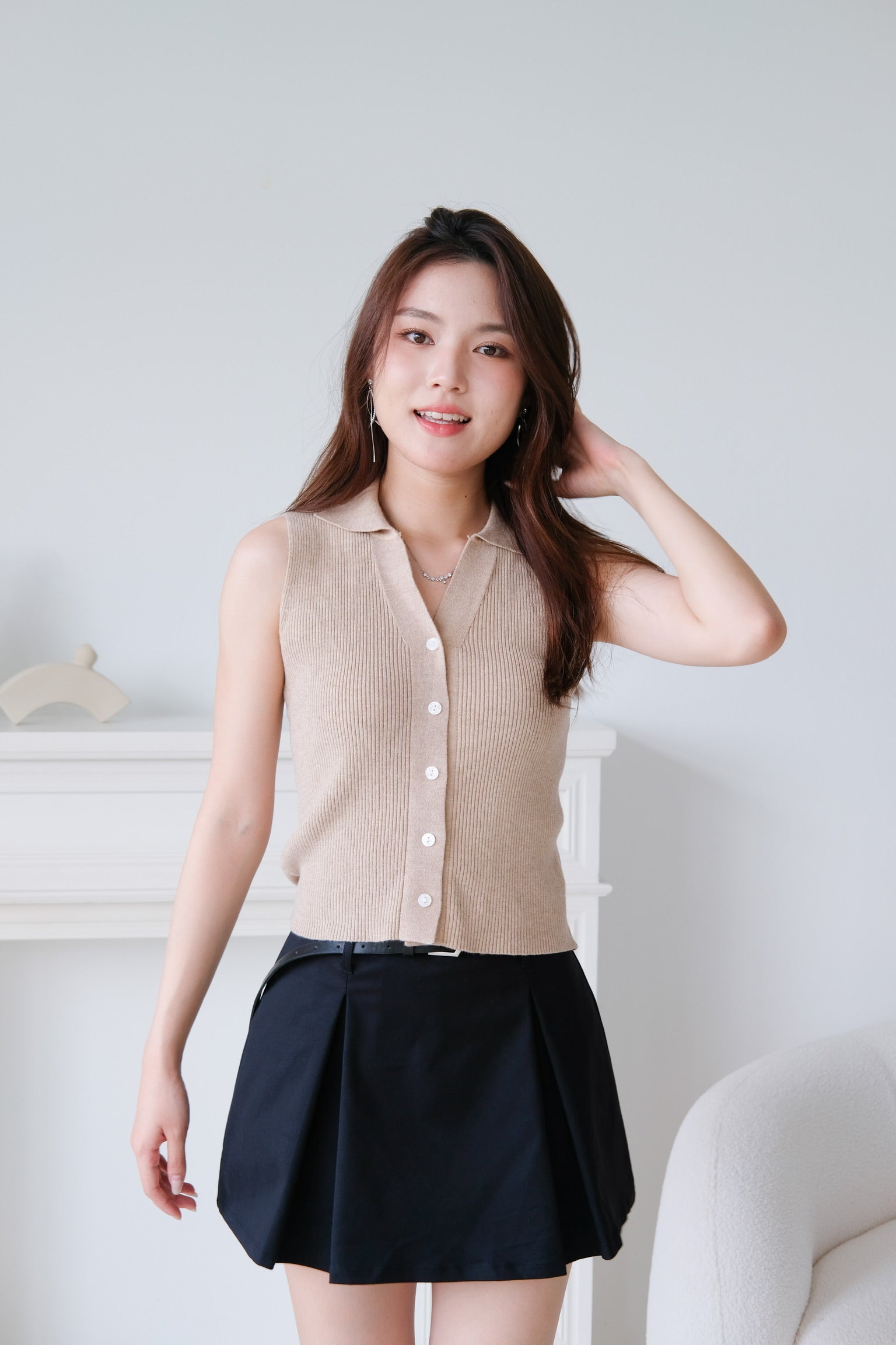 Riley Buttoned Knit Top (Nude)