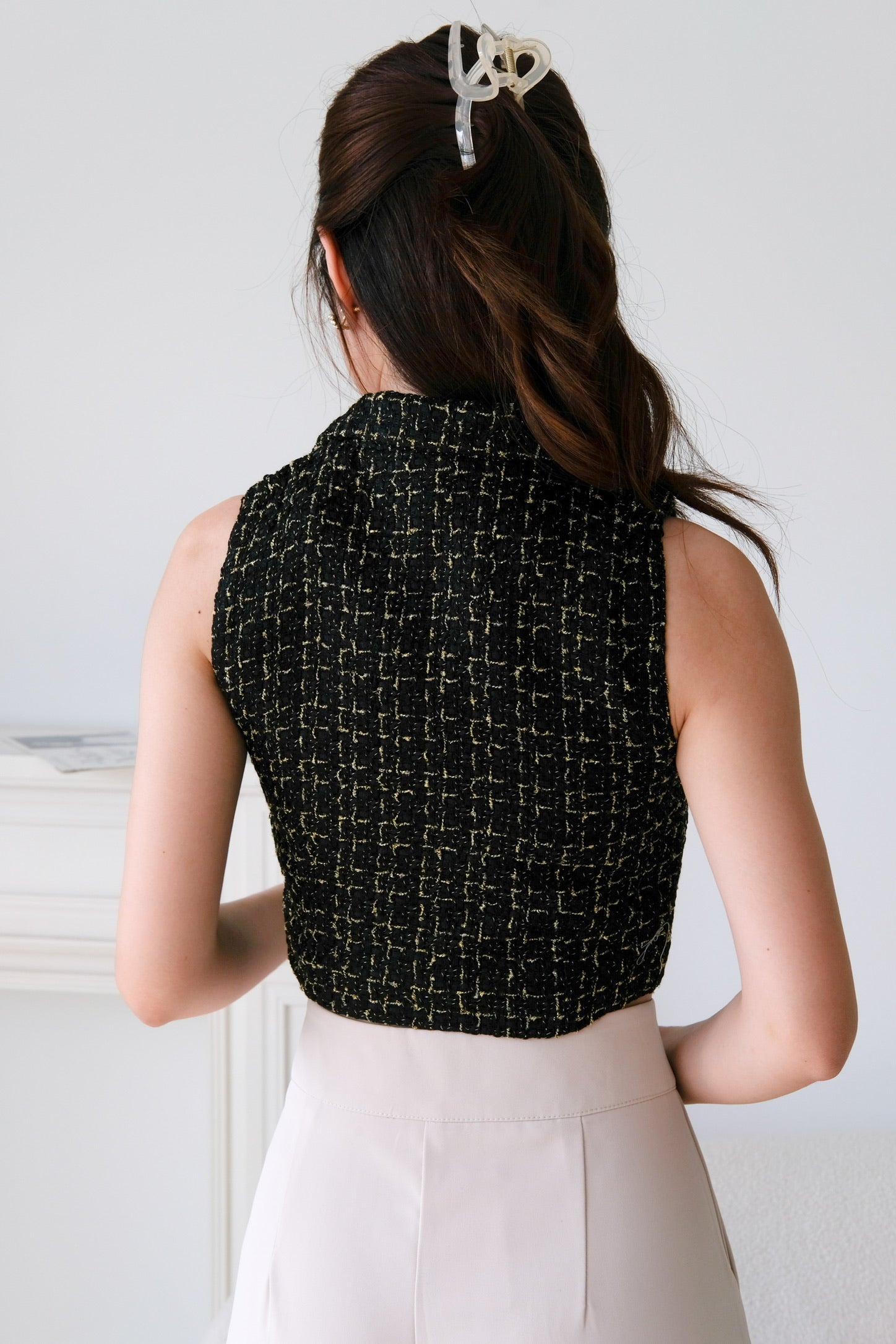 Meredith Tweed Vest Top (Black)