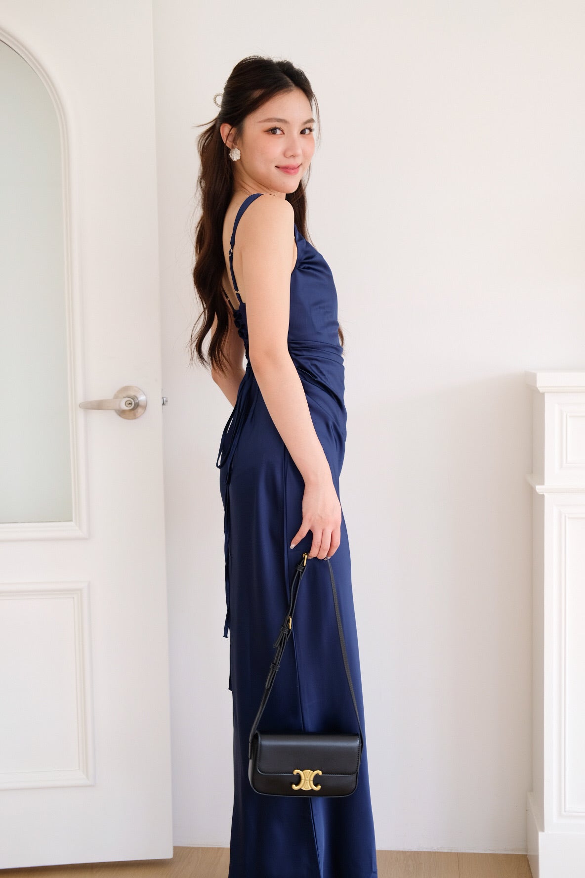 Adora Satin Mermaid Maxi Dress (Navy Blue)