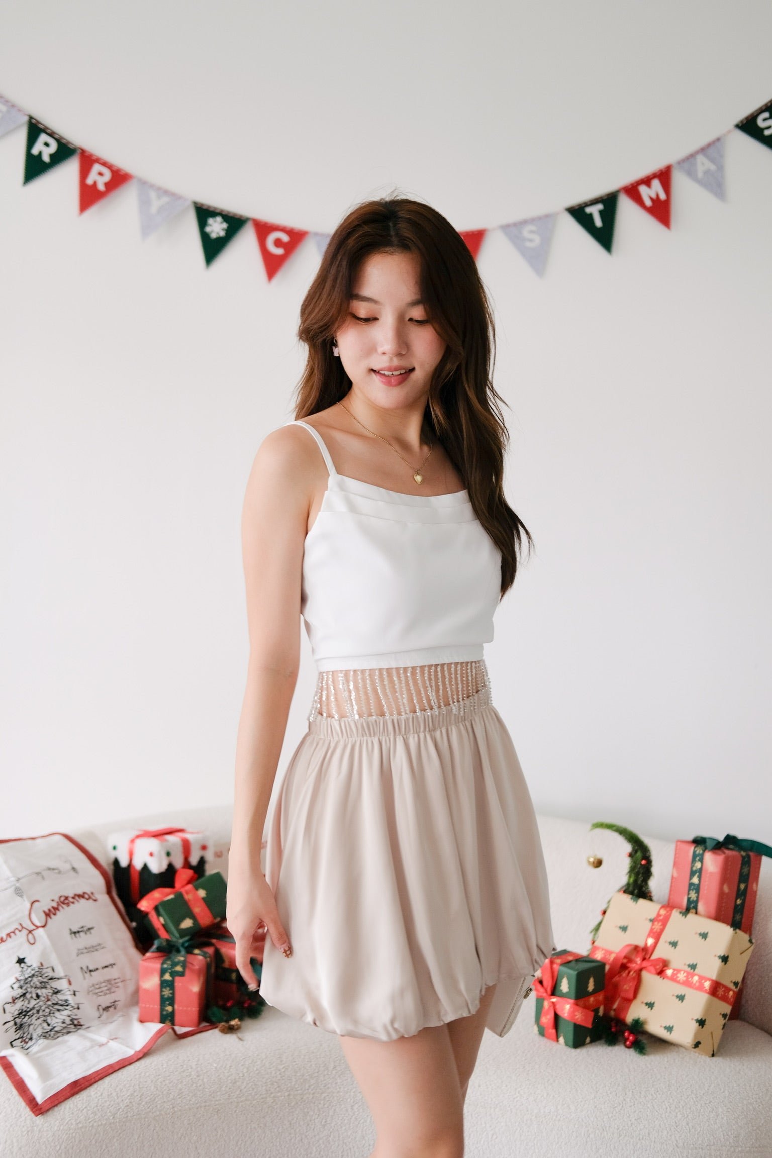 Amaria Embellished Tassel Crop Top (White)