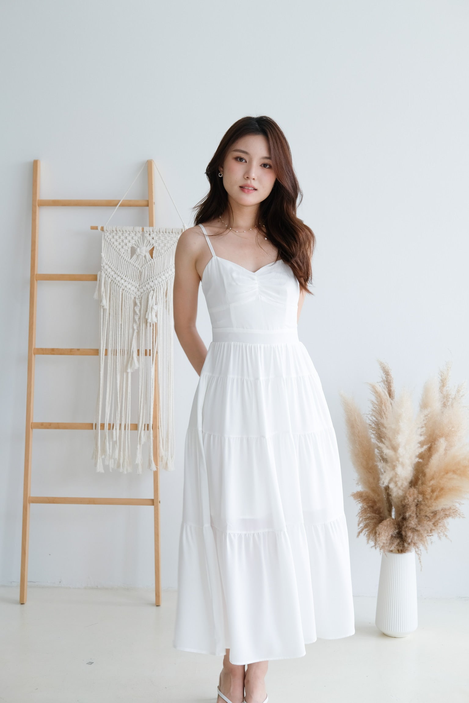 Estella Flowy Tiered Maxi Dress (White)