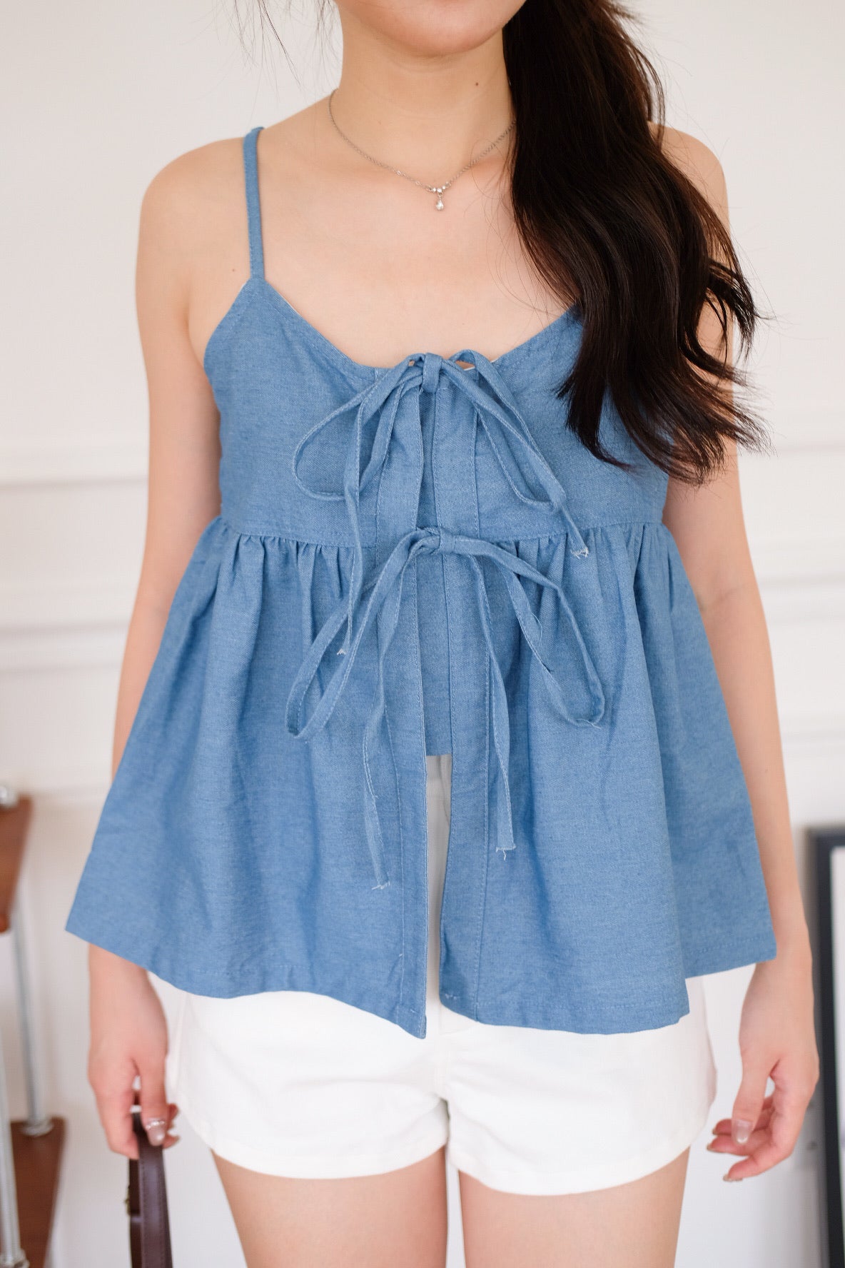 Mabelle Ribbon Babydoll Top (Light Blue)