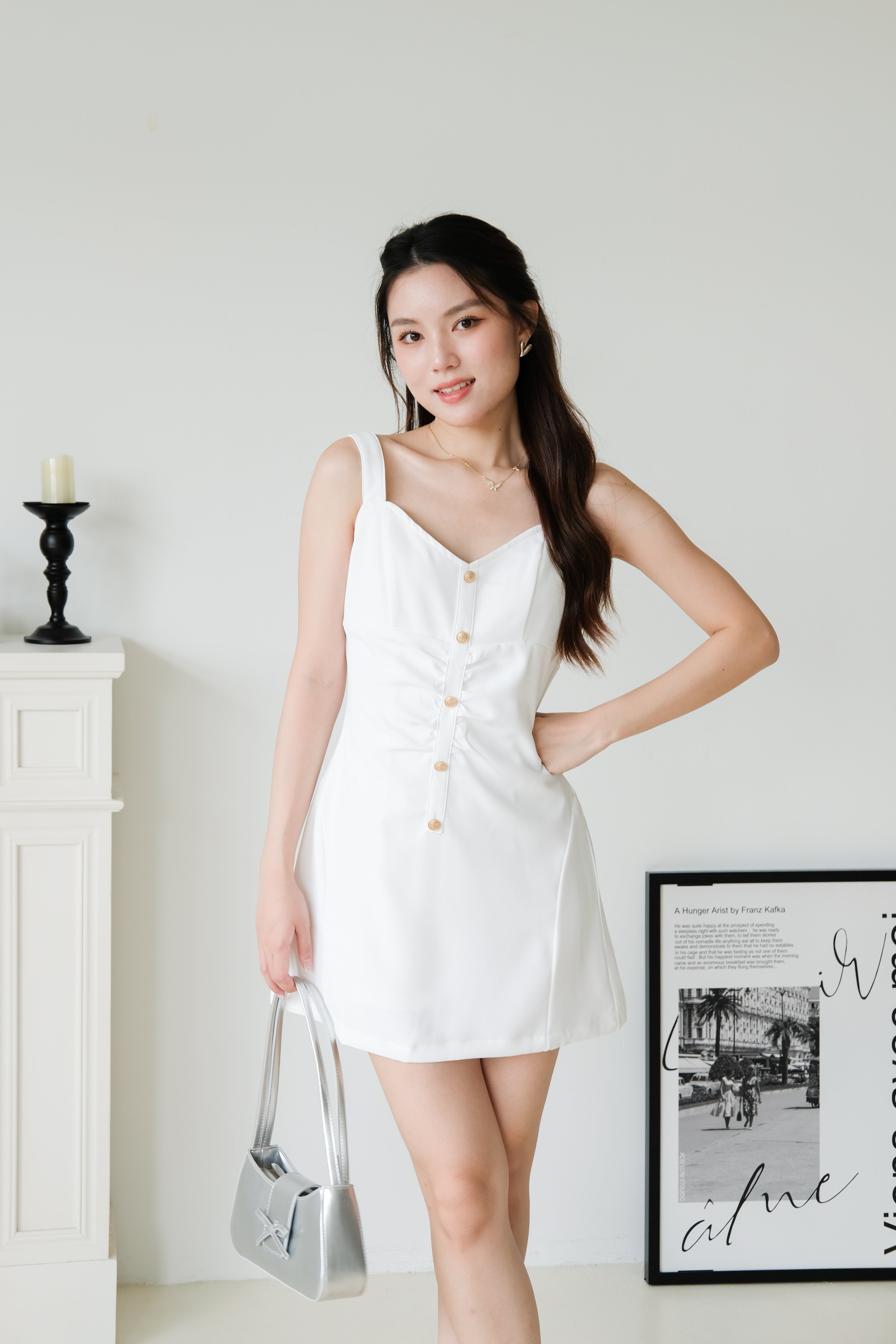 Kailey Vintage Button Dress (White)