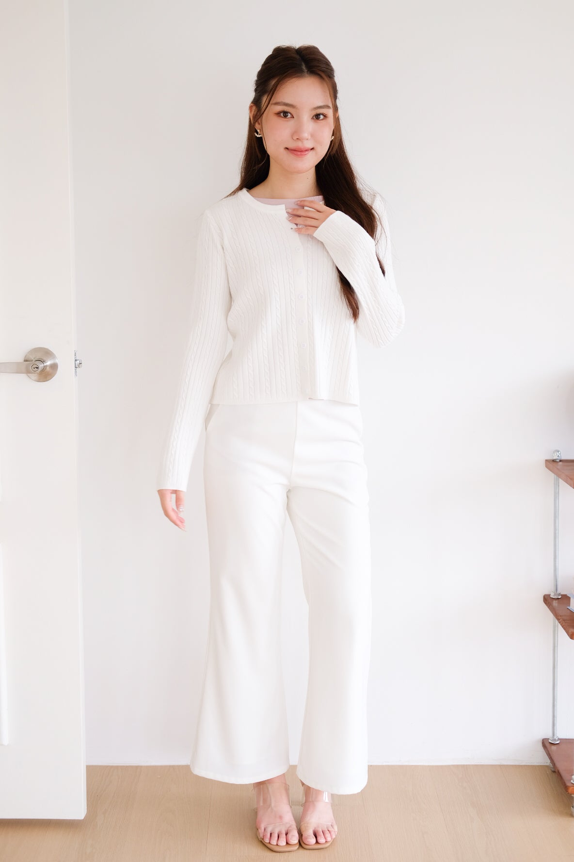Sharlyn Cable Knit Cardigan (White)