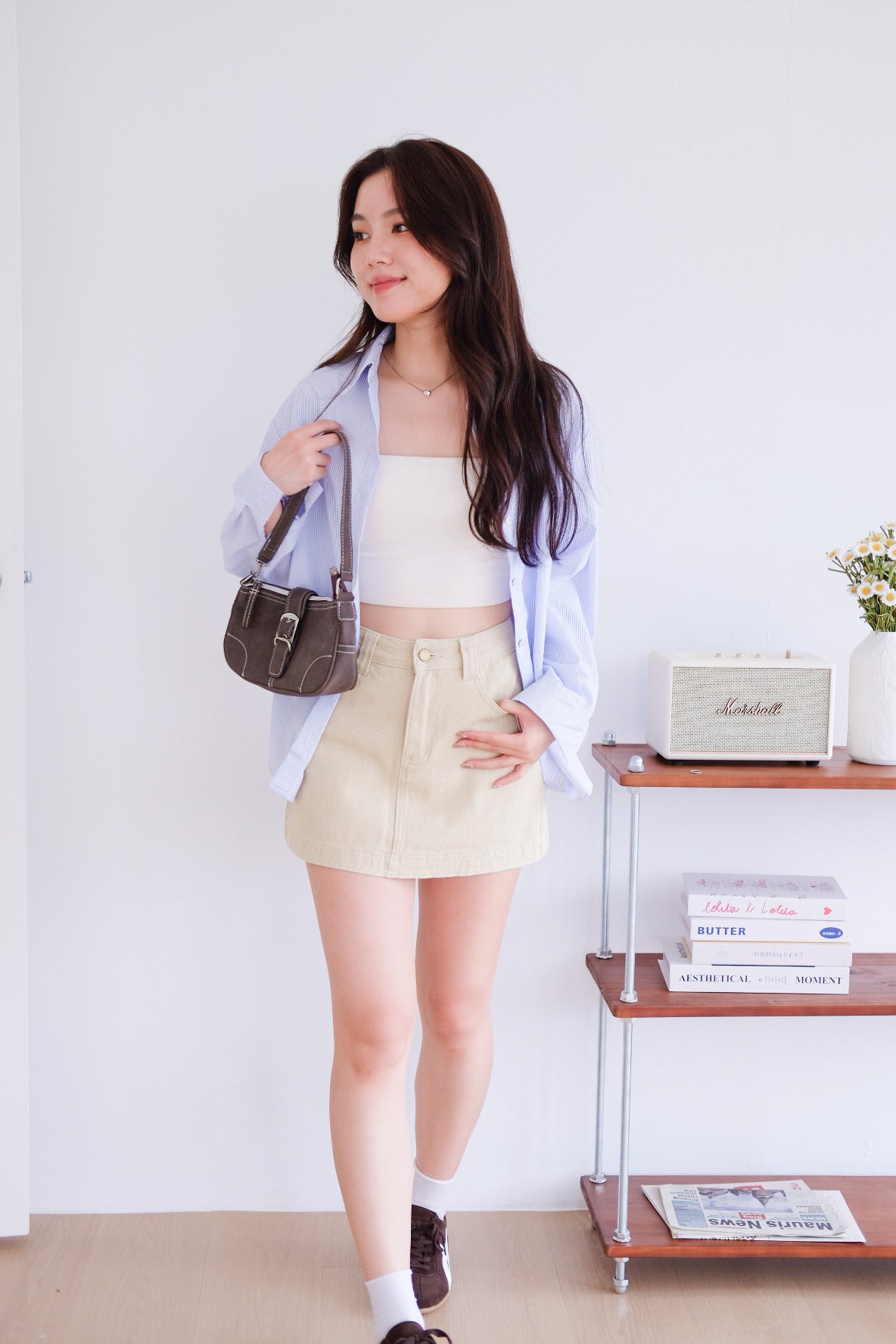 Downtown Oversized Shirt (Ice Blue Stripes)