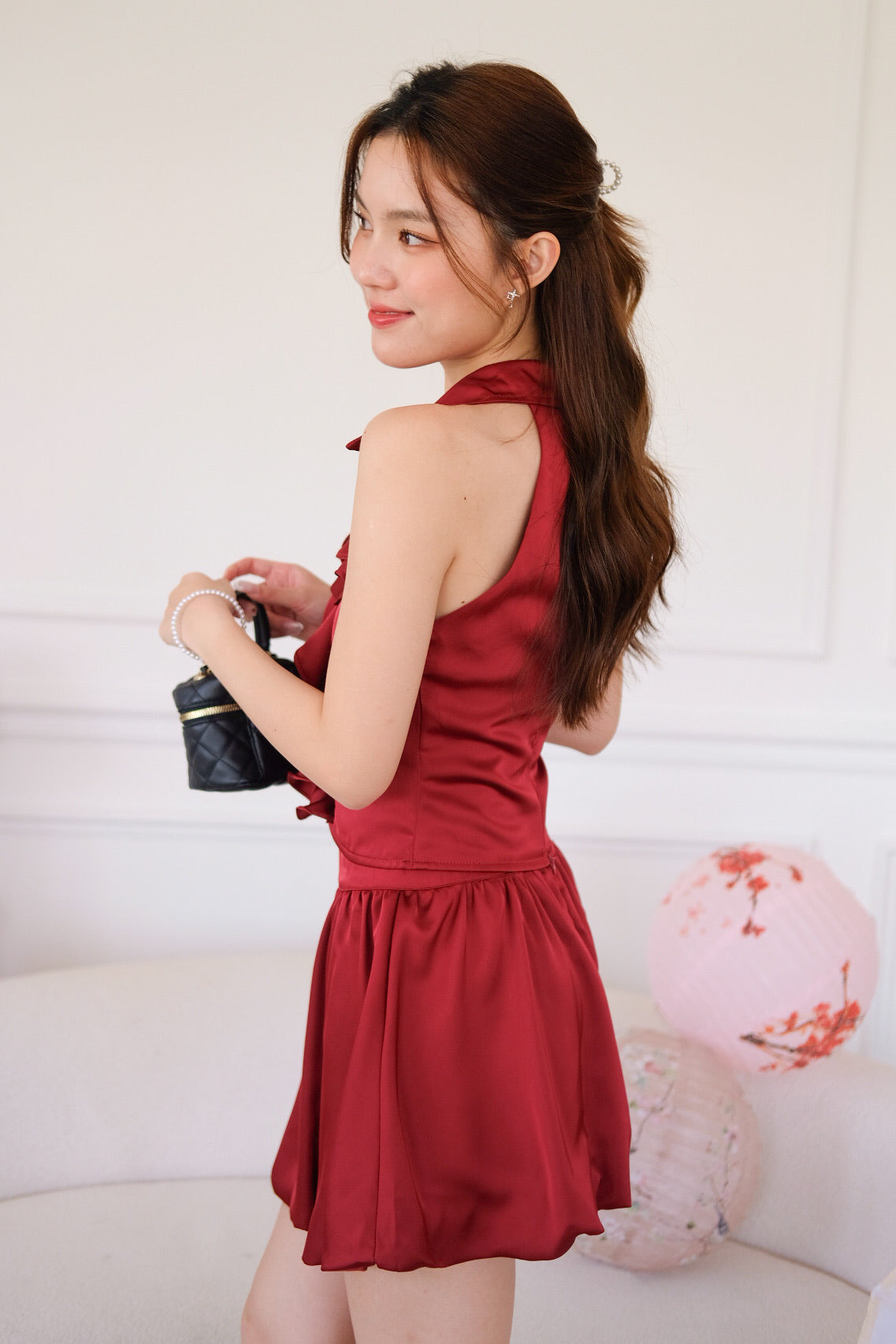 Lunelle Satin Ruffle Bubble Set (Wine)