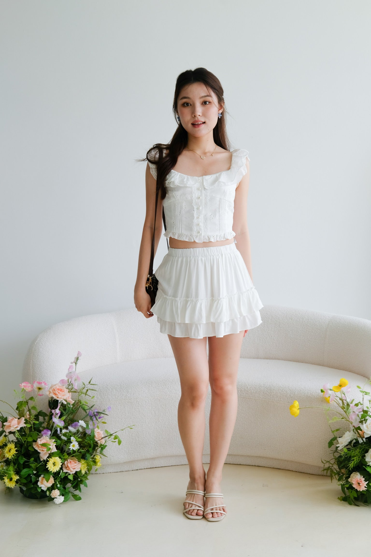 Mandy Ruffle Mini Skirt (White)