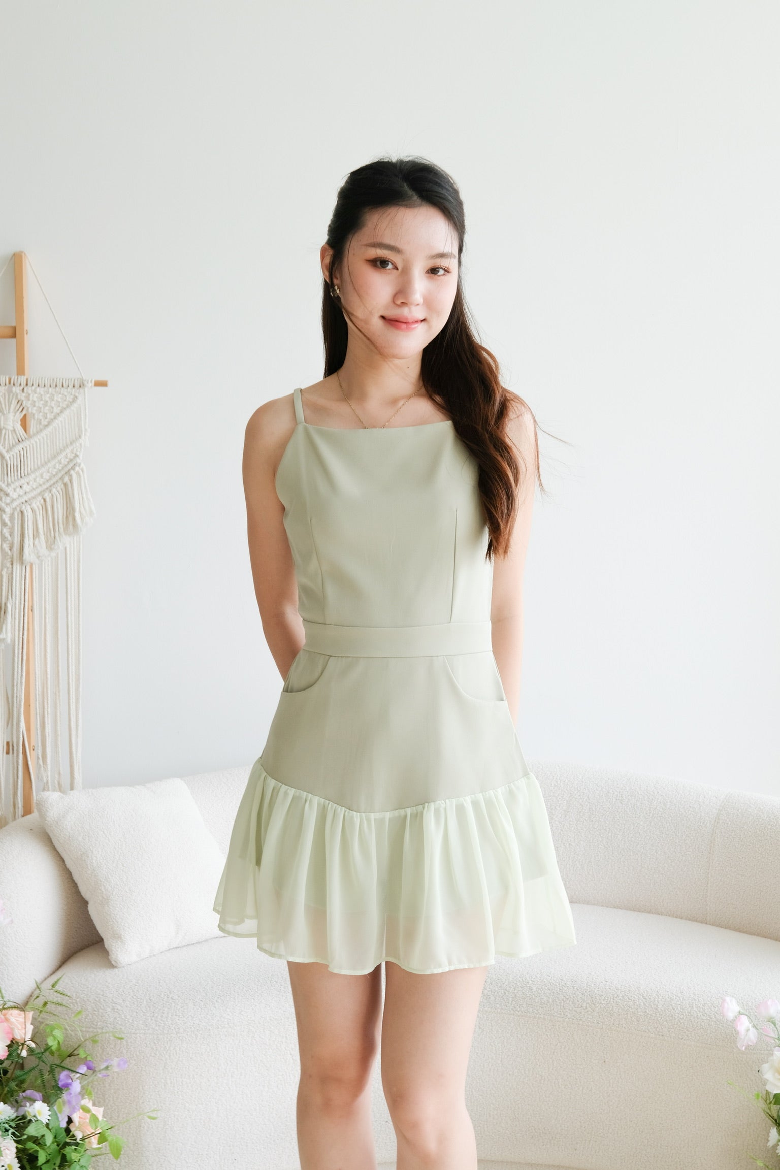 Jerlene Boatneck Ruffle Romper (Olive Green)