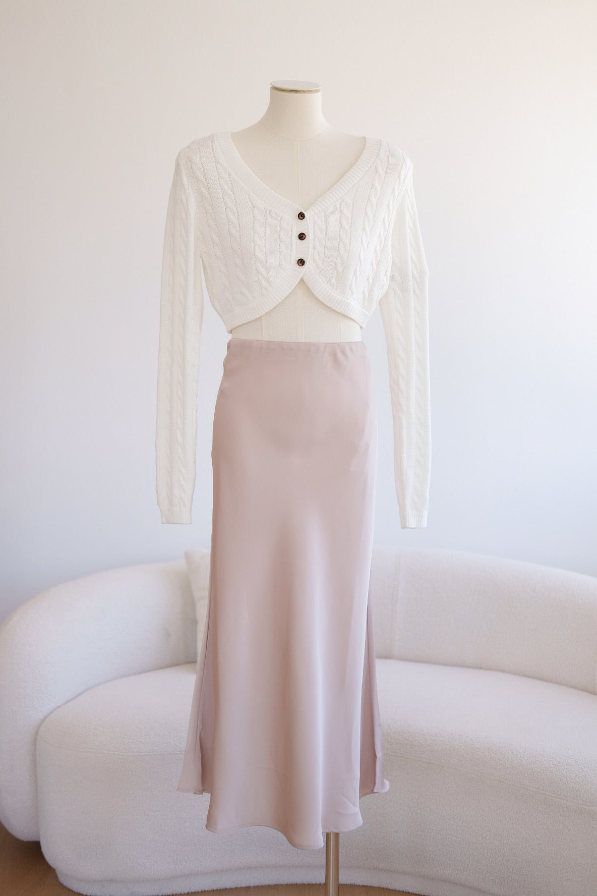 White Knit Long Sleeves Button Top
