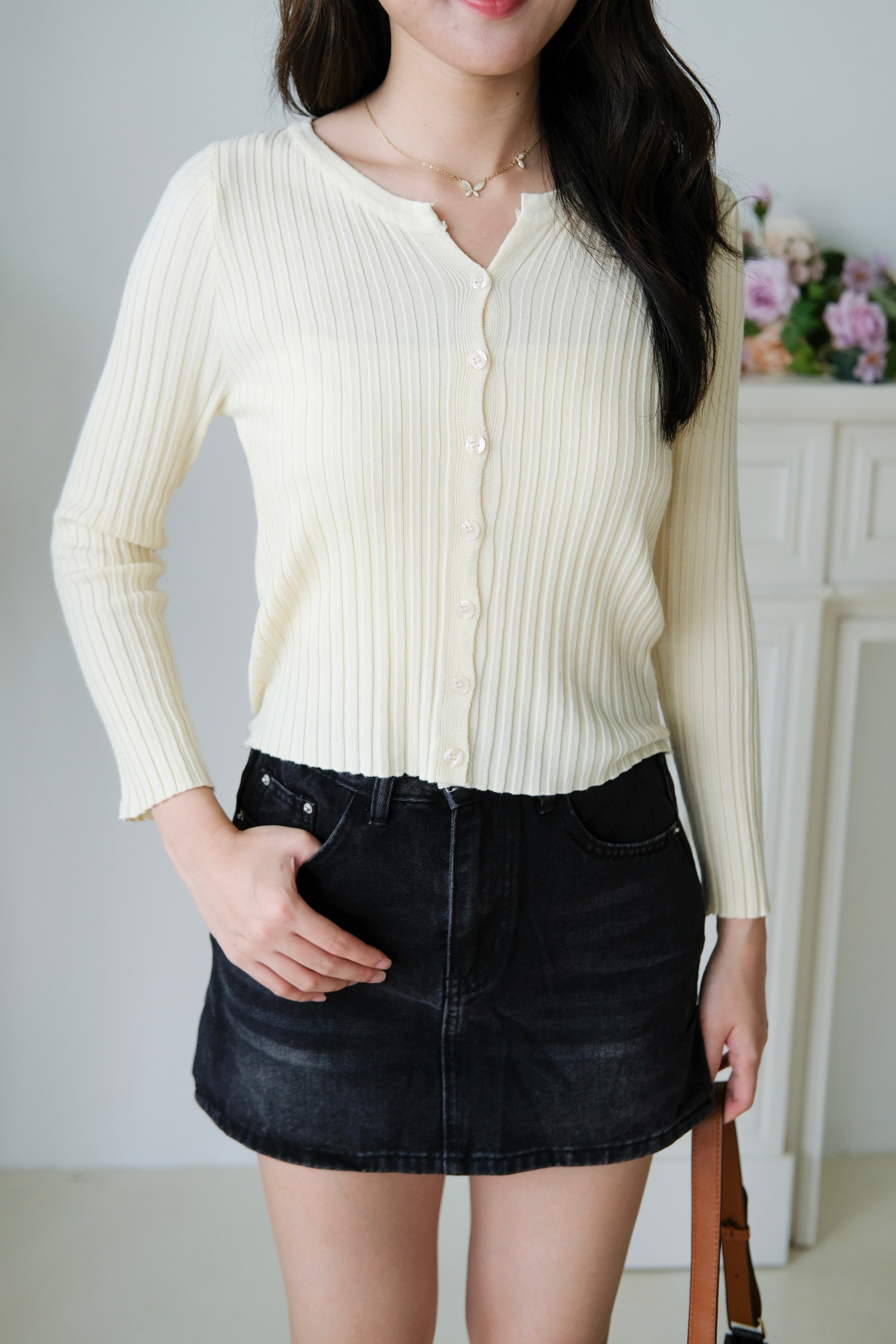 Soft Hour Knit Ribbed Cardigan (Cream)