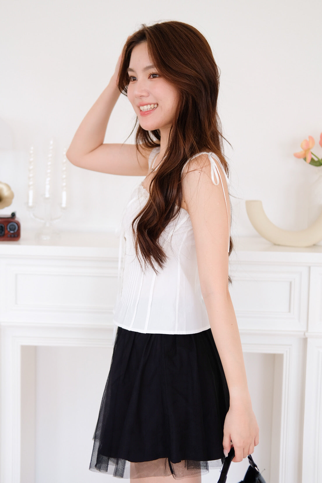 Vonnie Lace Pleated Top (White) [ETA 12 Sept]