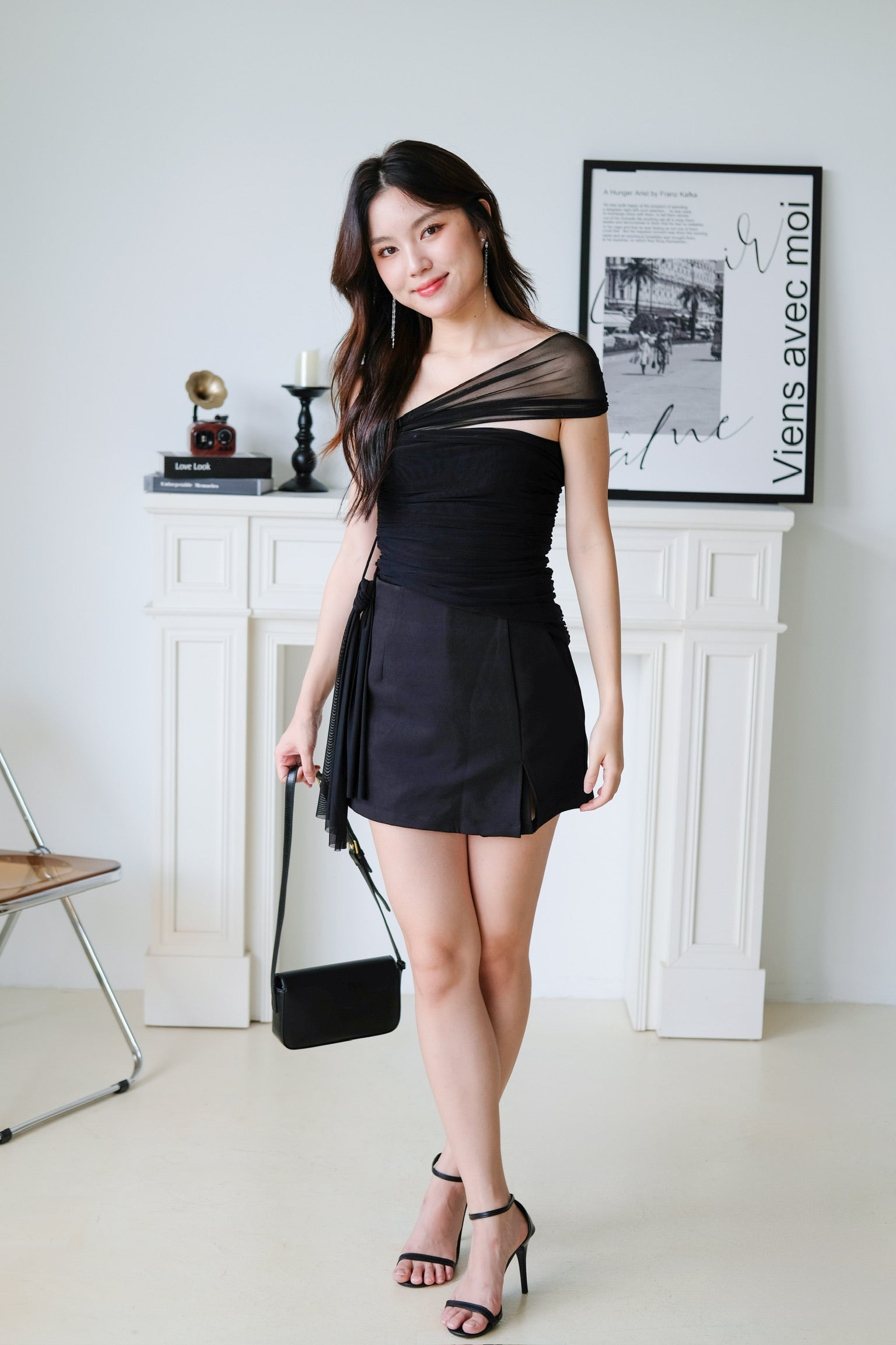 Vesper Toga Bodycon Chiffon Top (Black)