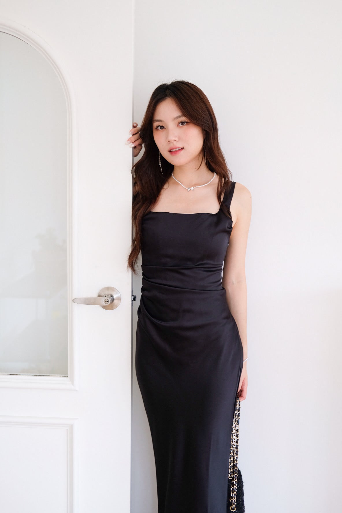 Adora Satin Mermaid Maxi Dress (Black)