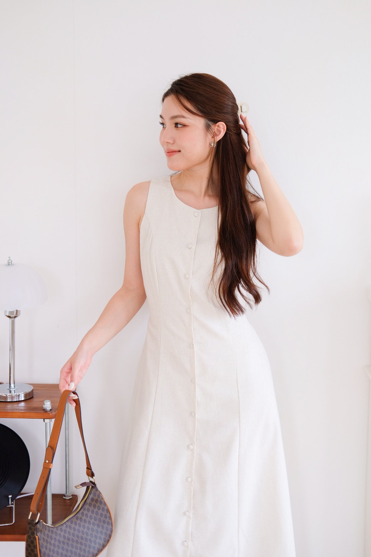 Arlette Button Linen Maxi Dress (Oat Beige) [ ETA 13 Oct ]