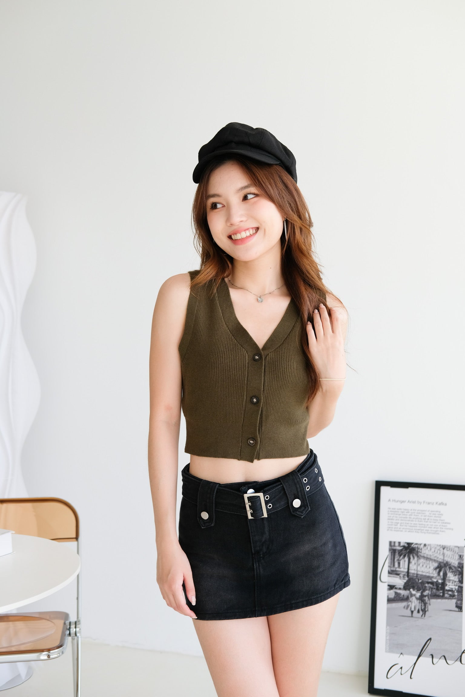 Nadia V Neck Vest Top (Olive)