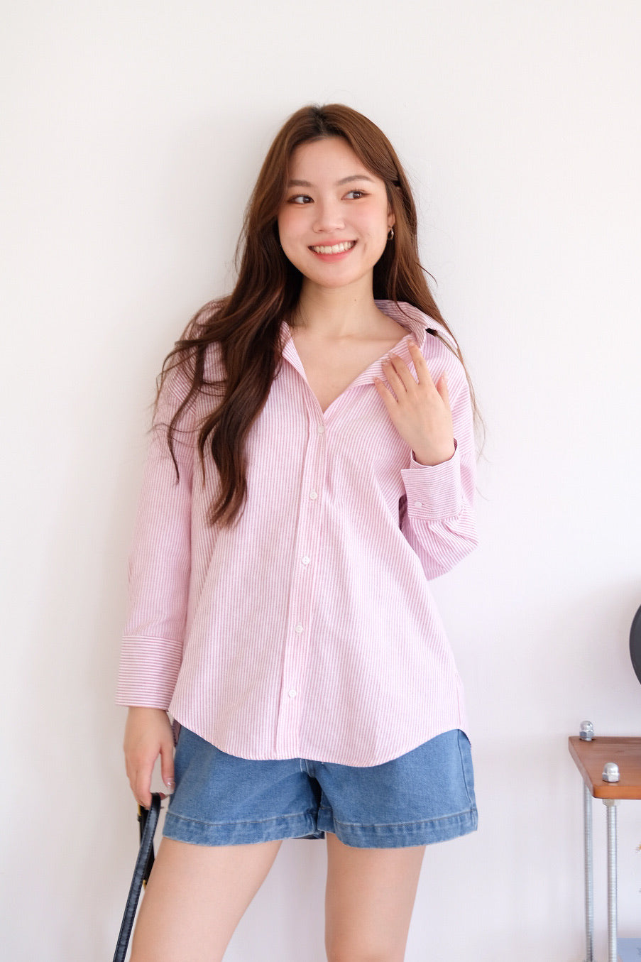 Sanford Boyfriend Shirt (Pale Red Stripes)